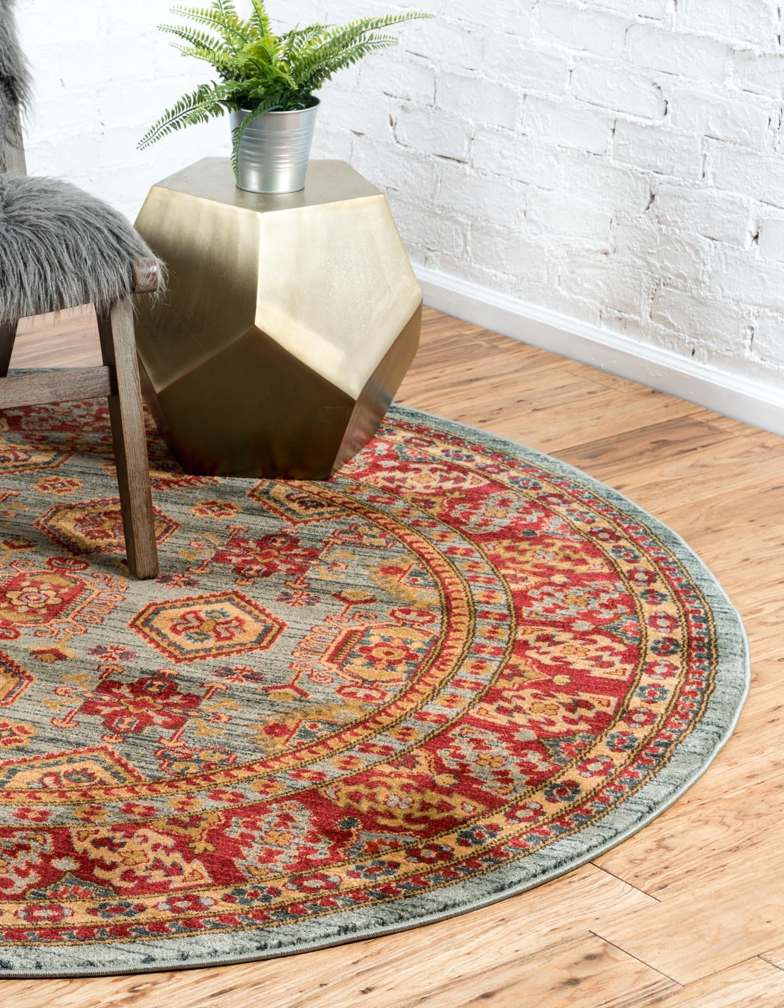 Unique Loom Sahand Collection 8' Round Area Rug - Soft Bohemian Style Light Blue & Light Brown Handmade Rug for Living Room, Bedroom, or Nursery Decor