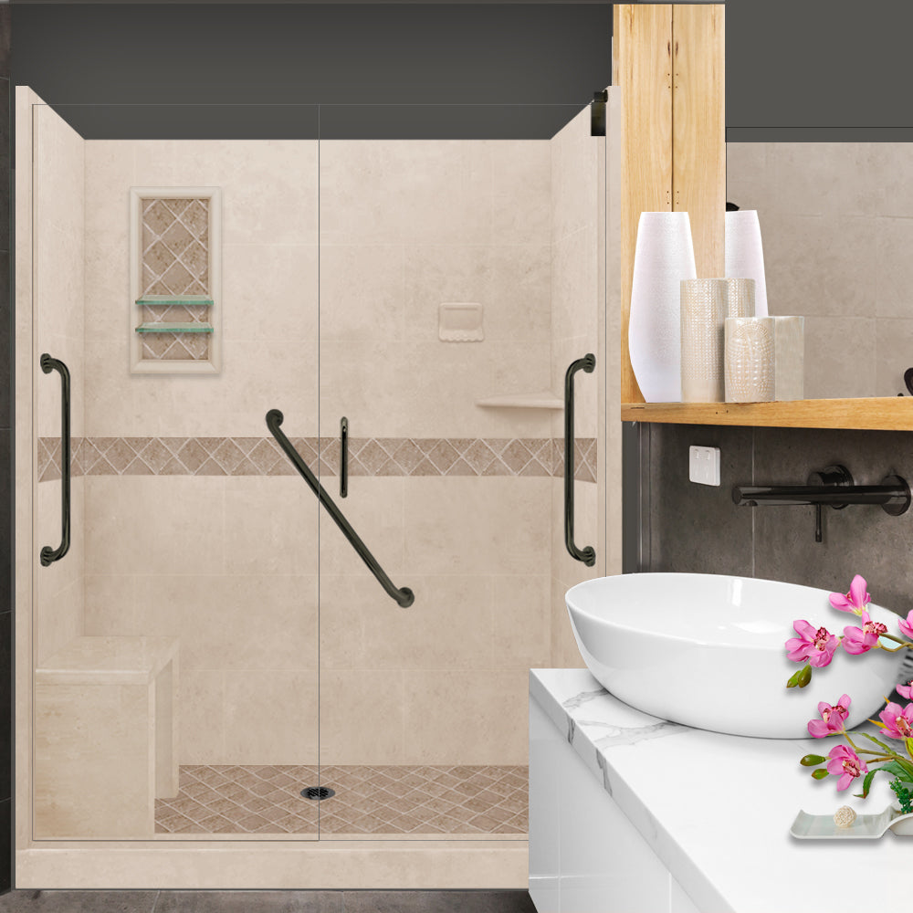 Freedom 60 Alcove Brown Sugar Sistine Stone & Diamond Stone Accent Shower Remodel Kit - DIY Bathroom Upgrade for Modern Home Renovation | Perfect for Bathroom Makeovers & Spa-Like Shower Experience