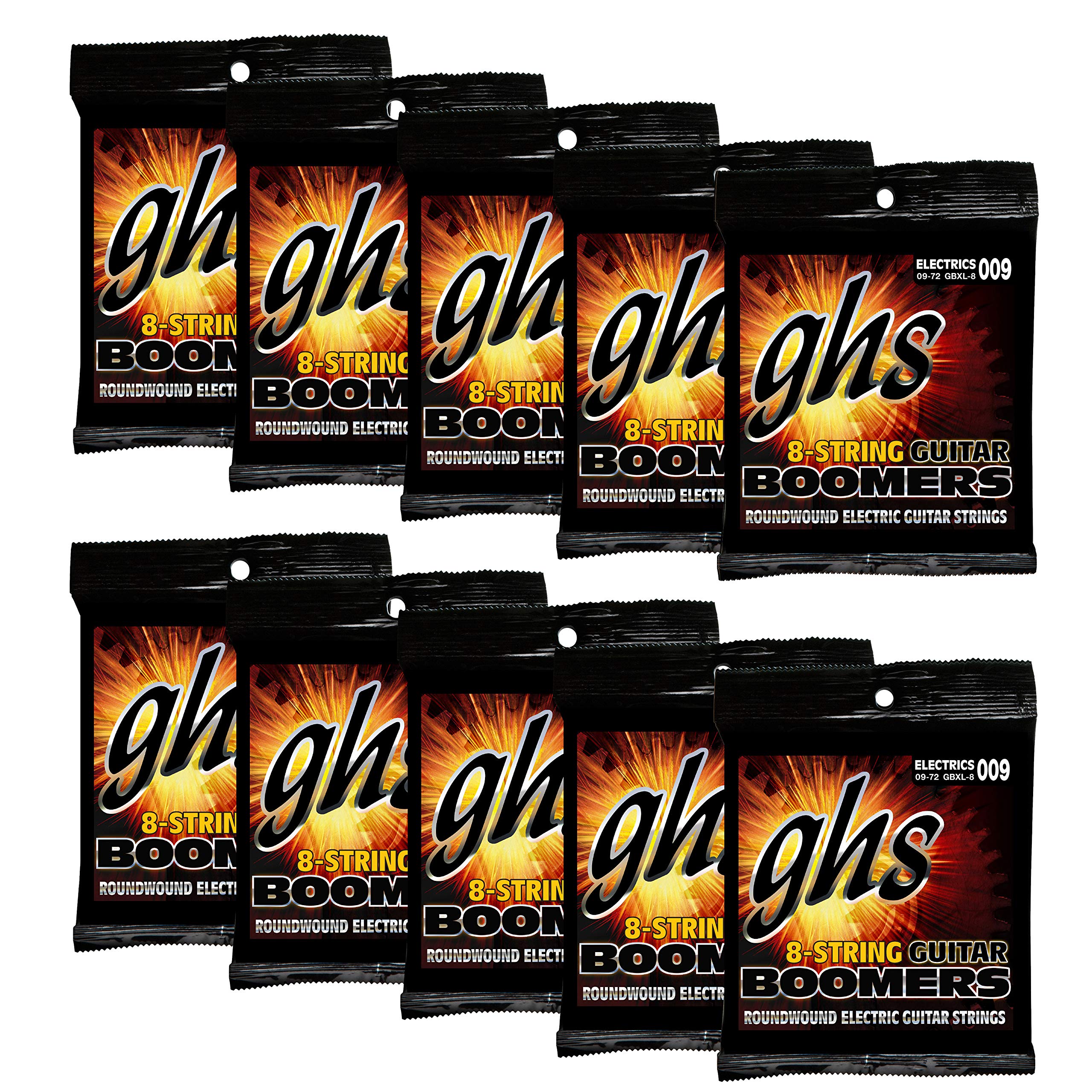 GHS Strings Guitar Boomers Electric Guitar Strings (GBXL-8-10 SET) - Extra Light 9-72 Gauge, 10-Pack for Rock, Blues & Studio Recording - Perfect for Beginners & Professional Musicians