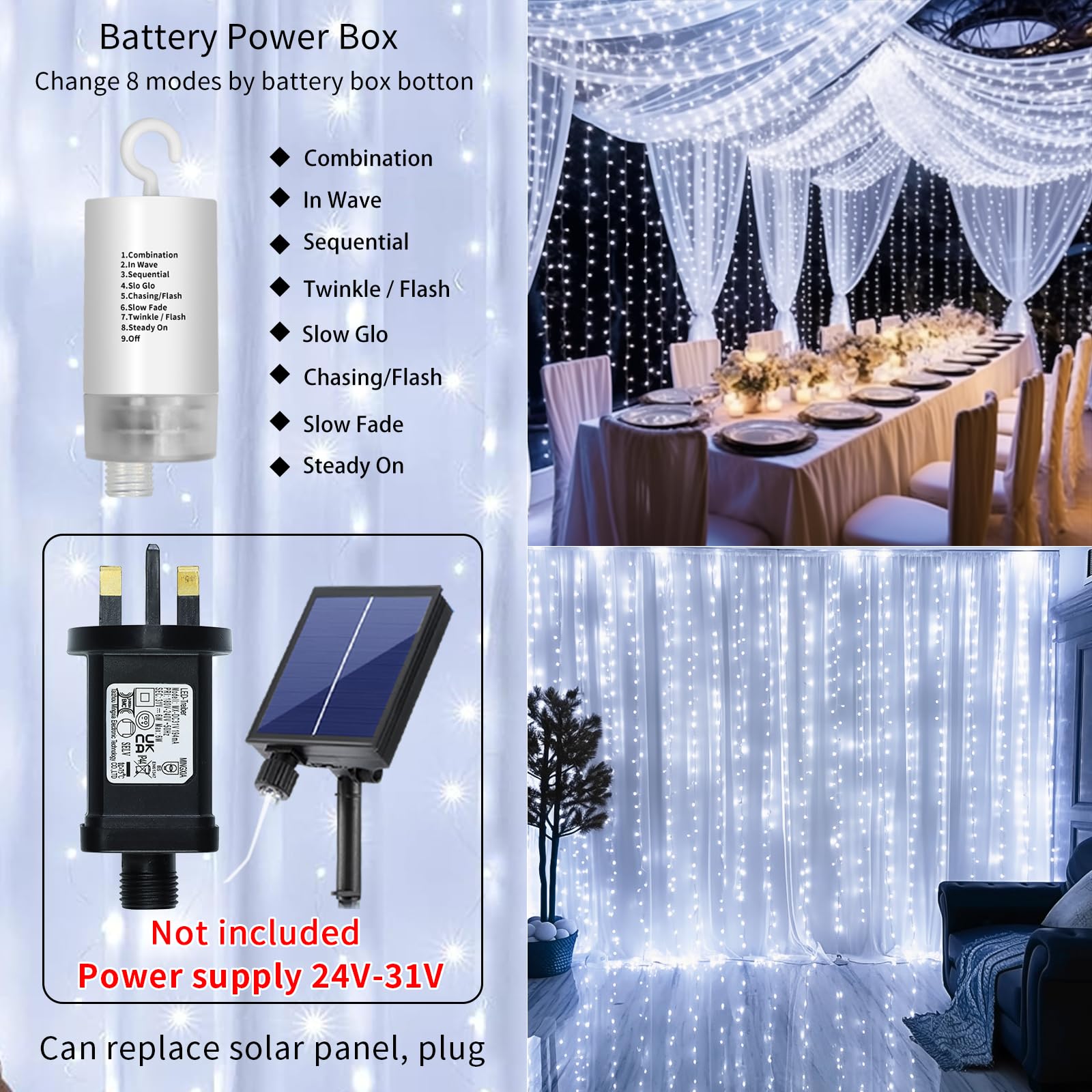 RJEDL 600LED Battery Operated Curtain Lights - 6x3m Waterproof Fairy String Lights with Remote, 8 Lighting Modes for Outdoor Garden, Patio, Gazebo, Party & Valentine's Day Decorations | Perfect for Weddings, Backyard Events and Holiday Lighting