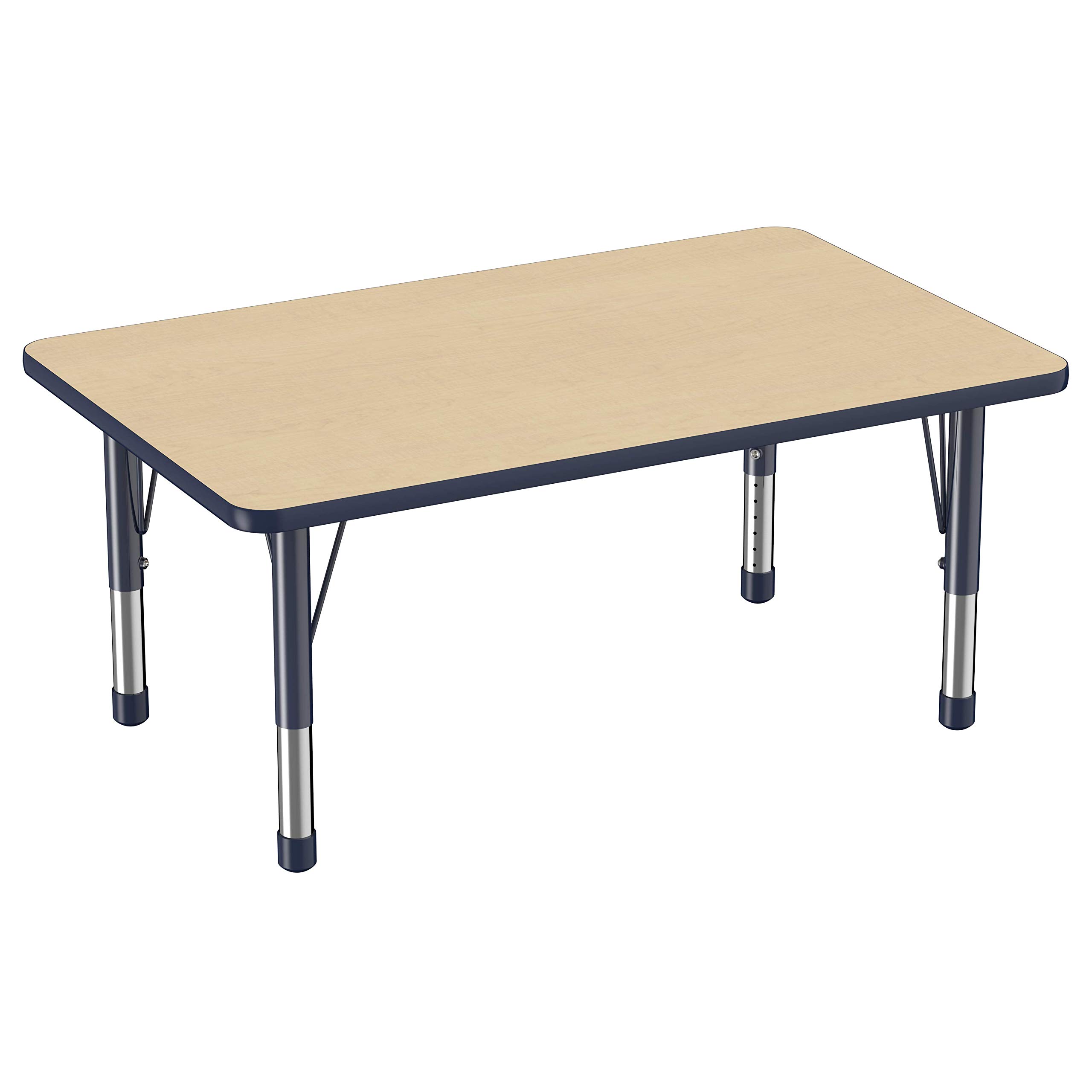 Adjustable Height Kids Activity Table 30x48 Inch - Rectangle School & Classroom Desk for Toddlers with Chunky Legs, Maple Top & Navy Edge - Perfect for Playrooms, Preschools & Daycare Centers