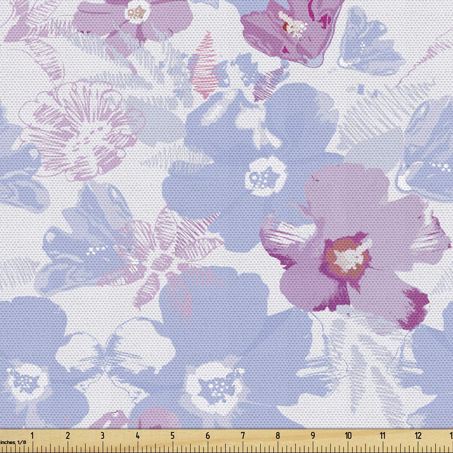 Ambesonne Floral Fabric by The Yard - Rhythmic Hibiscus Tropical Flowers Spring Tone Decorative Upholstery Fabric for Sofa, Curtains & Home Decor (1 Yard, Ceil Blue Lilac) | Perfect for DIY Projects, Pillow Covers & Table Runners