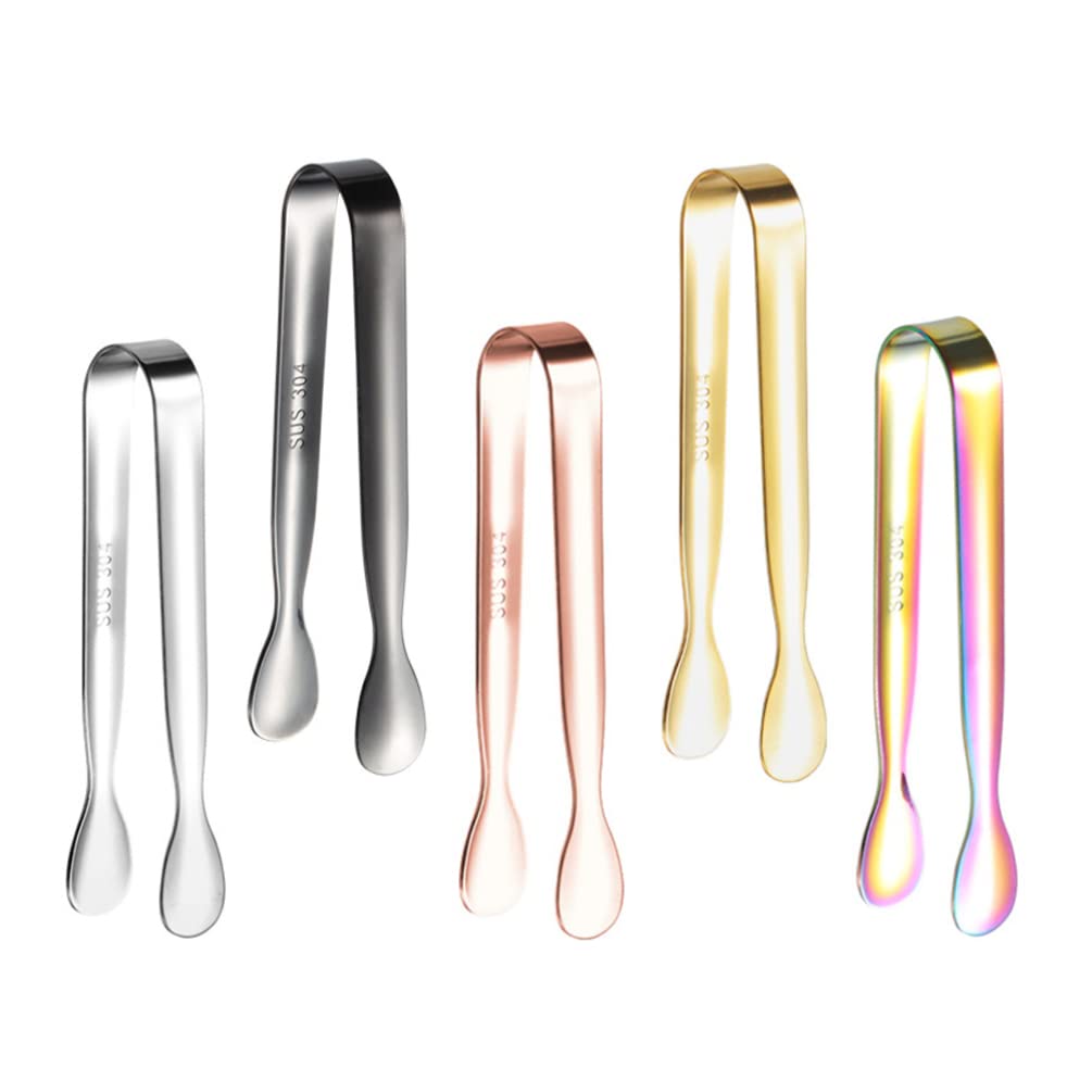 Premium 5-Piece Stainless Steel Ice Clips Set - Multi-Functional Food Tongs for Ice, Sugar, Serving & Daily Kitchen Use - Durable & Hygienic for Cocktails, Desserts, and Party Snacks
