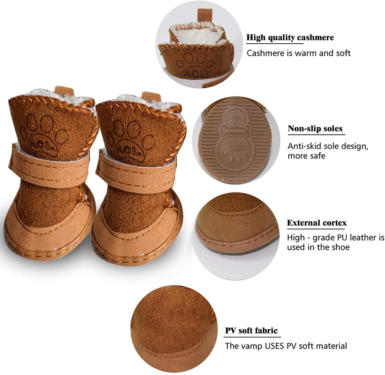 Payanwin Dog Boots for Winter - Anti-Slip Snow Shoes with Warm Lining for Small Dogs (Size M, Brown) | Perfect for Snowy Walks, Rainy Days & Outdoor Adventures