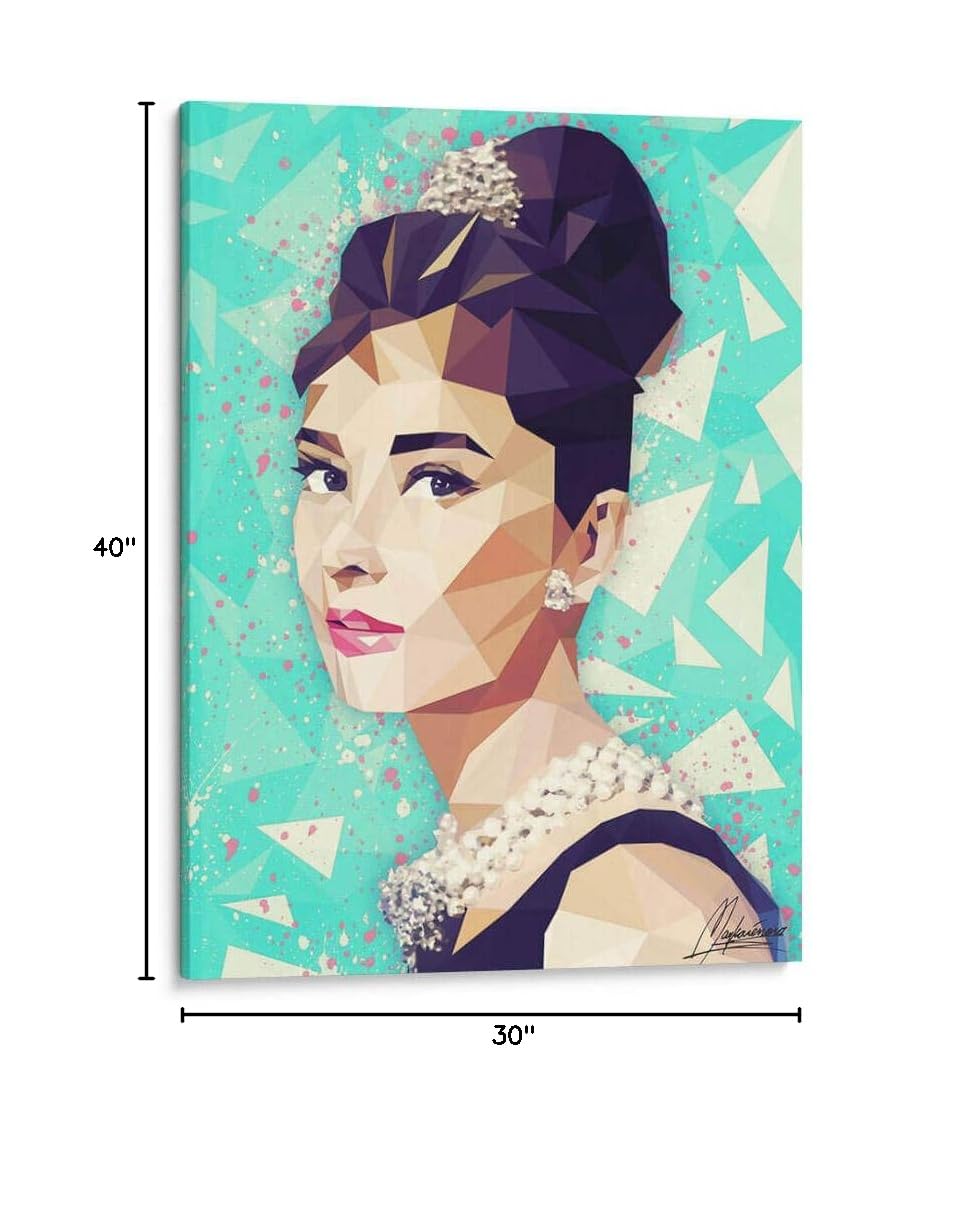 Mayka Ienova Canvas Wall Art - Audrey Hepburn Fashion Illustration, 30x40 Inch Celebrity Decor for Living Room, Bedroom & Office | Holly Golightly Movie Art, Girl Power Home Decor