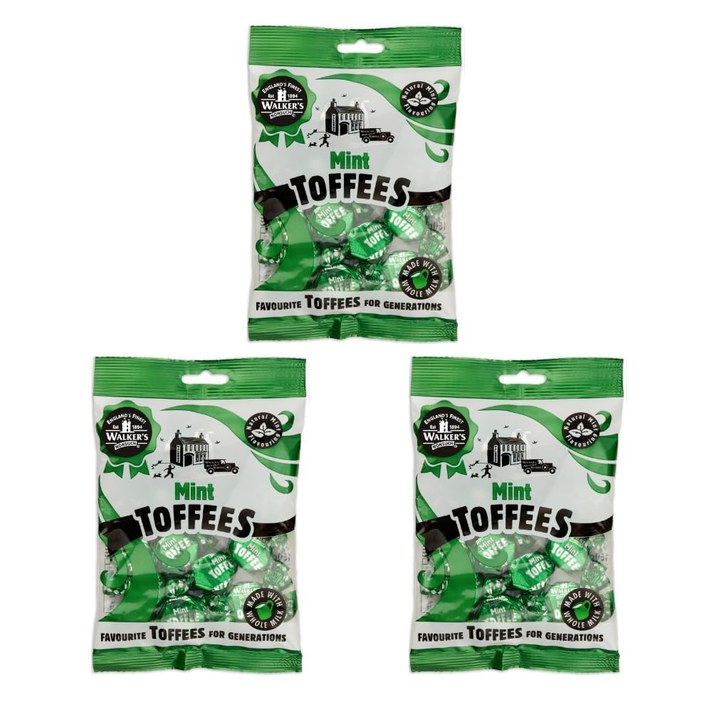 Nonsuch Mint Toffee Candy - Traditional British Sweets with Natural Mint Flavor & Whole Milk | Imported from UK | 5.29 Oz Pack of 3 | Perfect for Gifts, Tea Time & Dessert Lovers