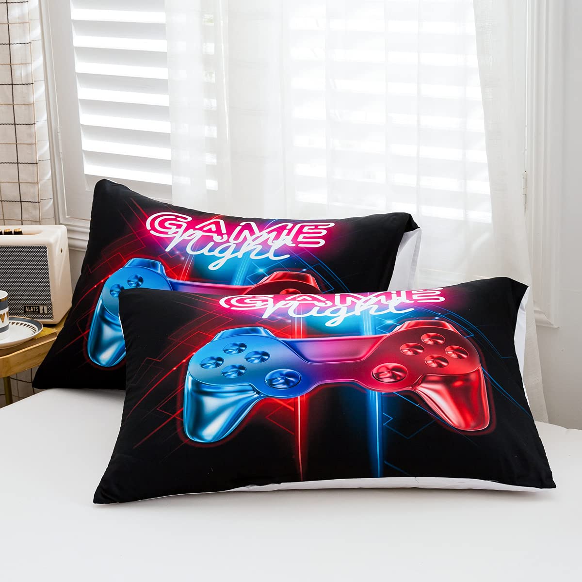 Gaming Comforter Set Twin Size - Ultra Soft Video Game Themed Bedding for Boys & Teens - Gamepad Design Duvet Cover + Pillowcase - Perfect for Kids Bedroom & Game Room Decor