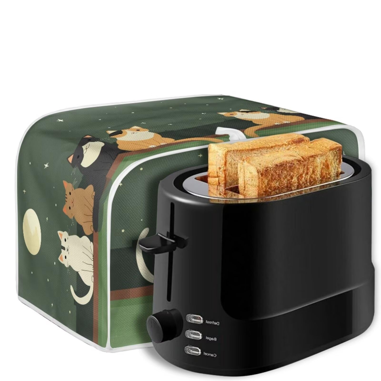 Cartoon Cat Print Toaster Oven Cover - Washable Anti-Dust & Anti-Fingerprint Bread Machine Cover for Most 2 Slice Toasters - Perfect for Kitchen, Breakfast & Small Appliance Protection