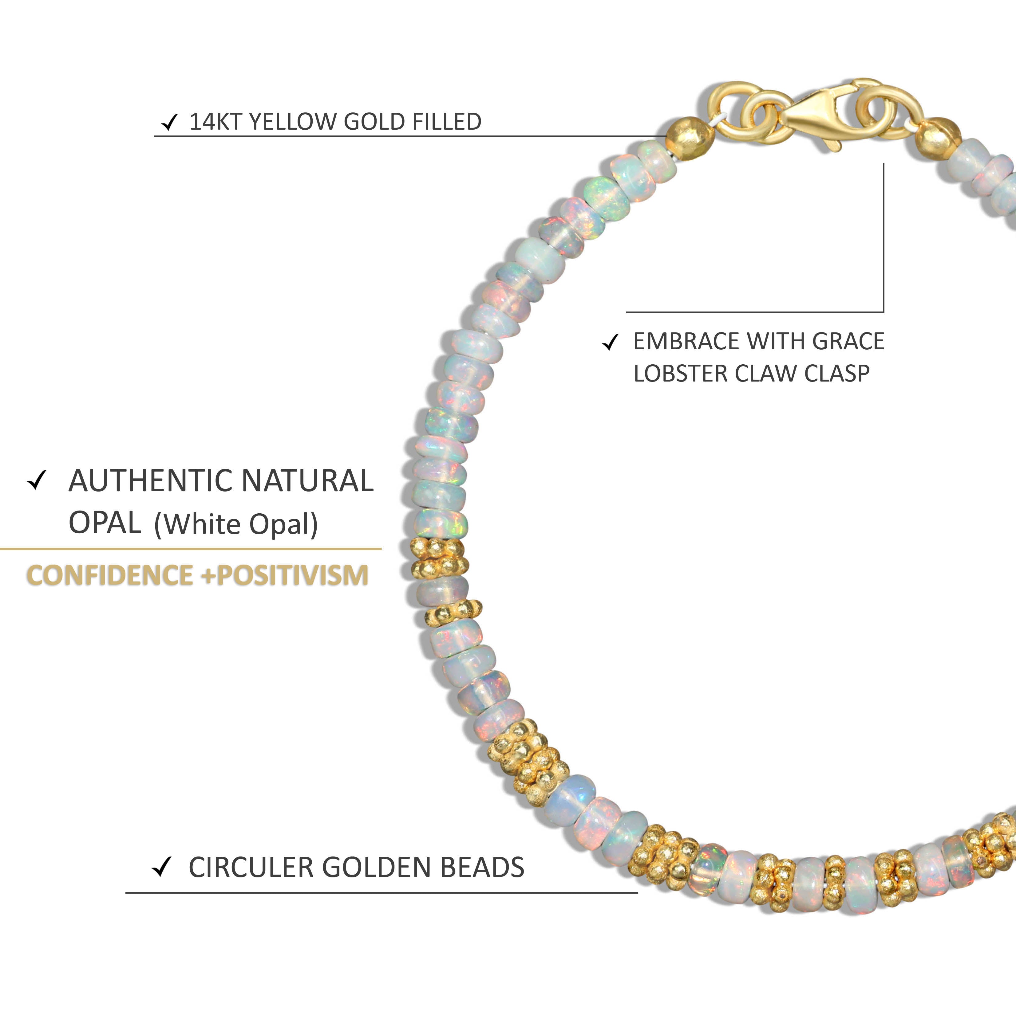 Elegant Smooth Rondell Opal Beaded Bracelet for Women - Perfect for Weddings, Parties & Everyday Wear