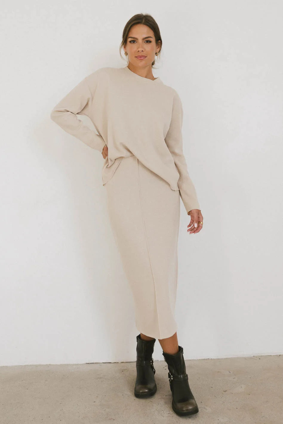 Harden Midi Skirt in Taupe - Women's Casual High Waist Flowy Skirt | Perfect for Work, Date Night & Spring Outfits