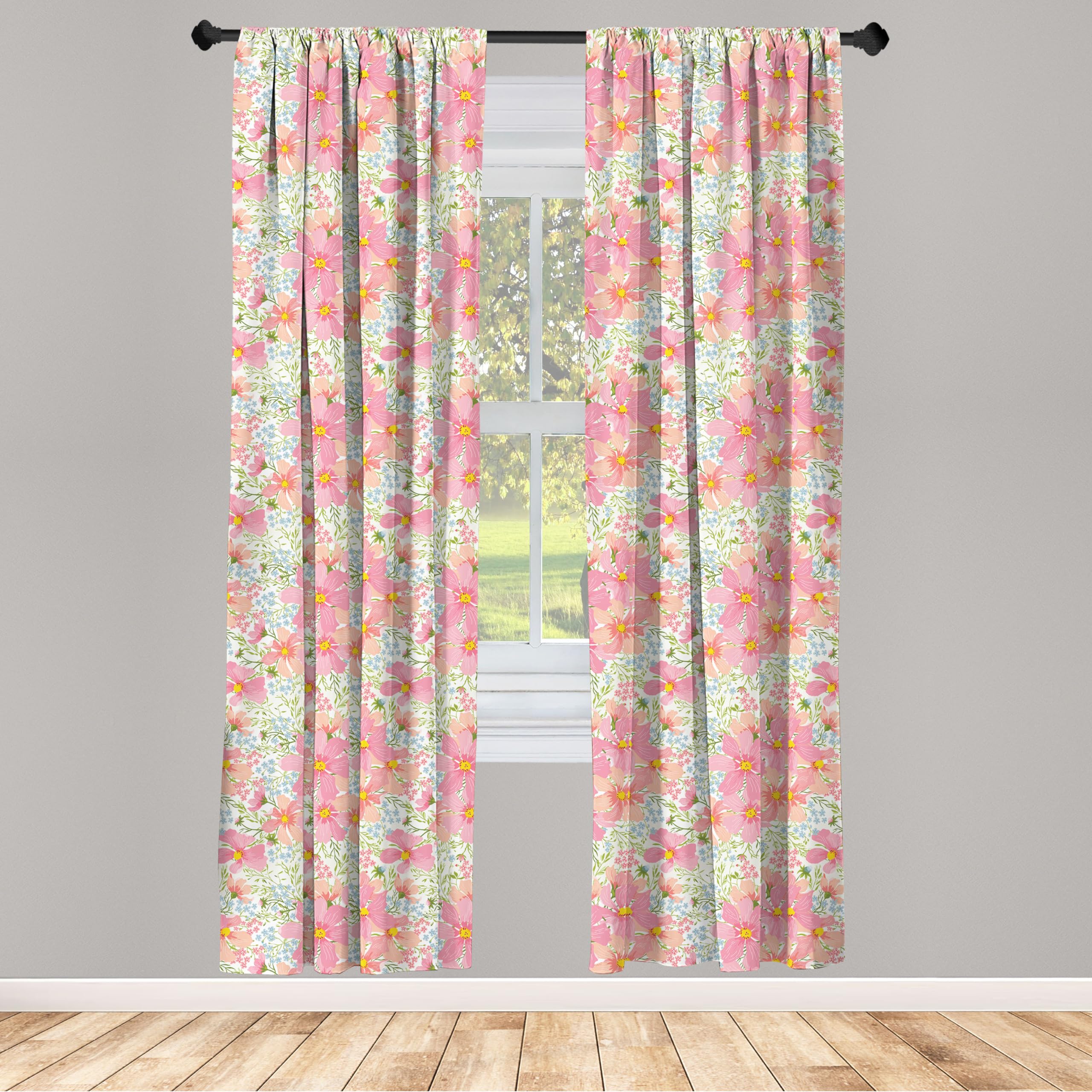 Ambesonne Floral Curtains - 2 Panel Set of 28