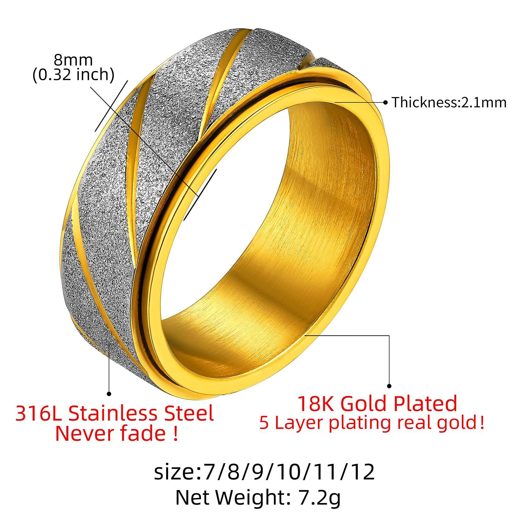 GOLDCHIC Spinner Ring for Men & Women - Titanium Steel Anxiety Relief Fidget Ring with Sand Blast Finish, Celtic Design, 8mm Width (Black/18k Gold Plated) - Sizes 7-12 - Perfect Stress Relief Gift for Office, Travel & Daily Wear - Includes Gift Box