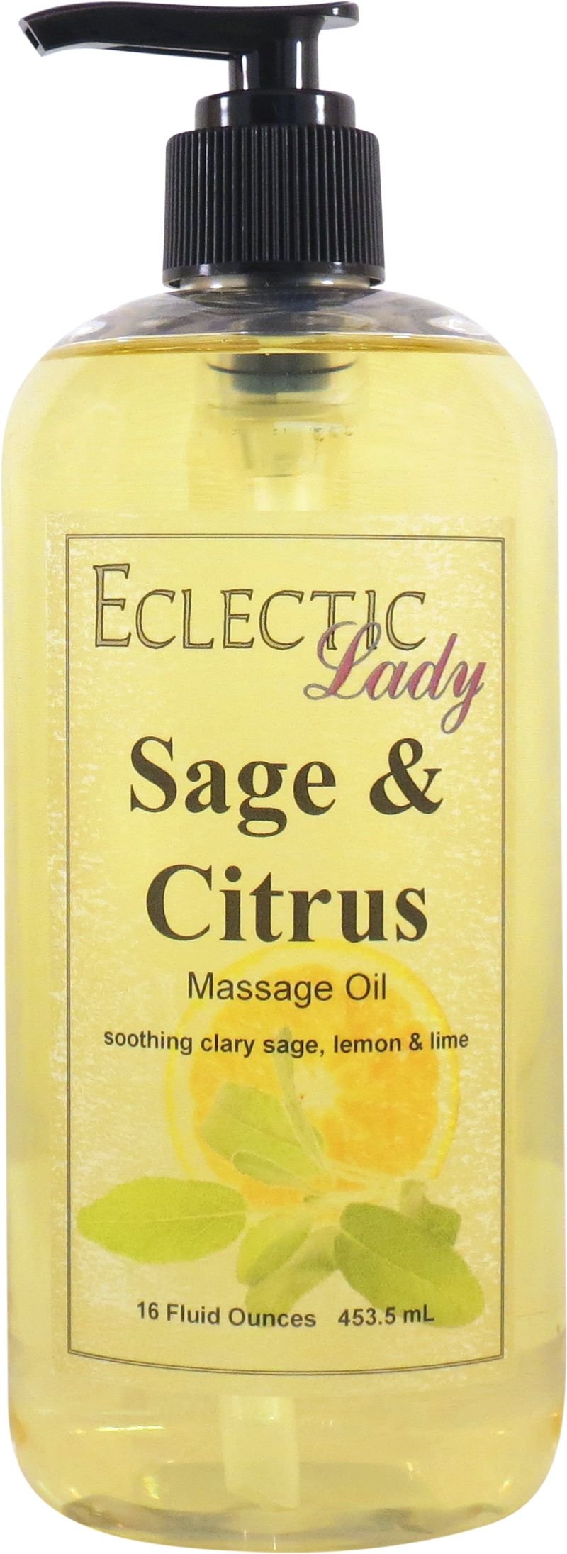 **Organic Sage & Citrus Massage Oil - 16 oz with Sweet Almond & Jojoba Oil | Preservative-Free, Aromatherapy & Relaxation | Perfect for Spa, Yoga & Stress Relief**