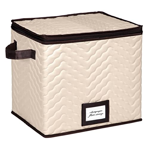 12-Slot Champagne Flute Storage Box - Durable Microfiber Stemware Organizer with Dividers & Carry Handles - Protects Crystal, Wine Glasses & Fine China - Perfect for Home Bar, Wedding Gifts & Party Glassware Storage
