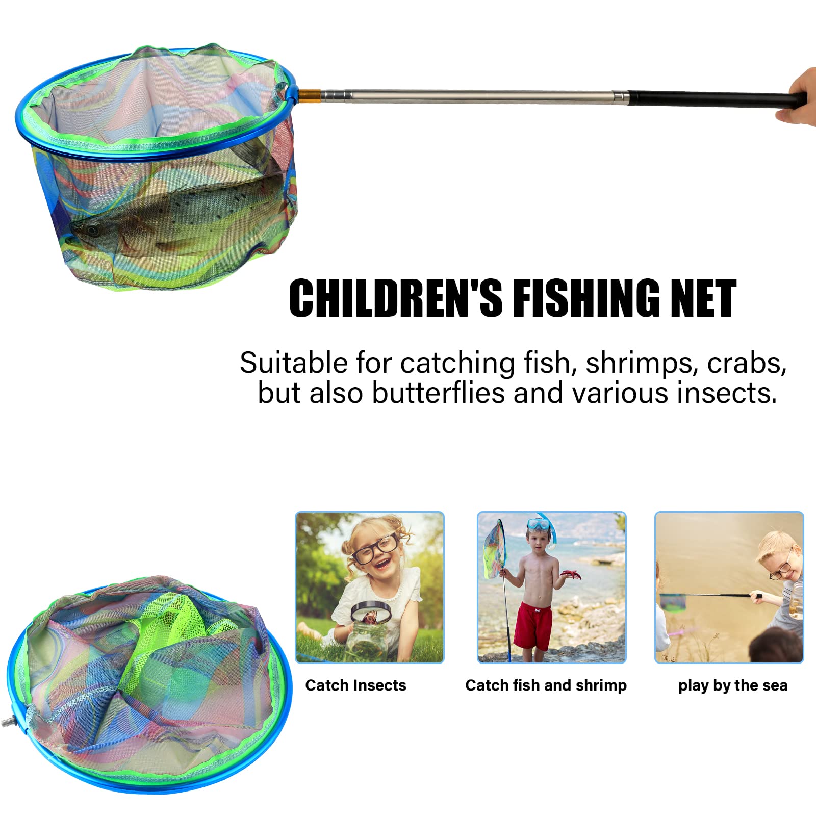 7-Inch Floating Telescopic Folding Fishing Net with Pliers & Lip Gripper - Foldable Sand Bucket Included | Portable Fishing Gear for Kids & Adults | Perfect for Beach, Lake & River Fishing