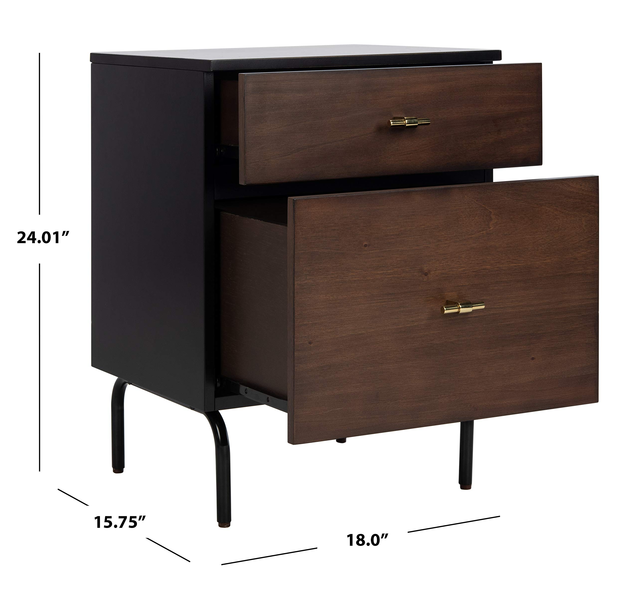 Safavieh Home Genevieve Modern Walnut & Black Mahogany 2-Drawer Nightstand - Bedside Table for Bedroom, Living Room, or Office Storage