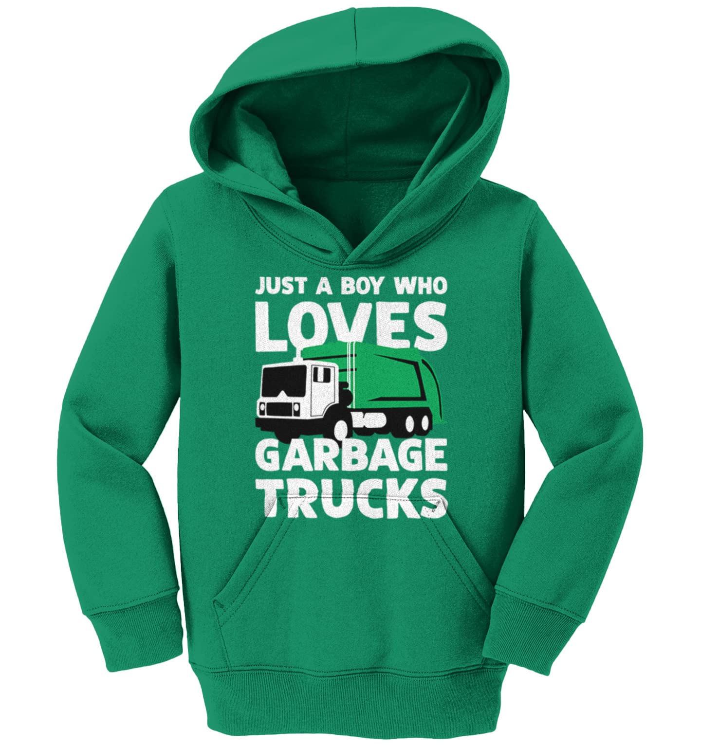 Haase Unlimited Just A Boy Who Loves Garbage Trucks Toddler/Youth Fleece Hoodie - Soft & Cozy Pullover for Kids Who Adore Trash Trucks - Perfect for Playtime, School & Outdoor Adventures