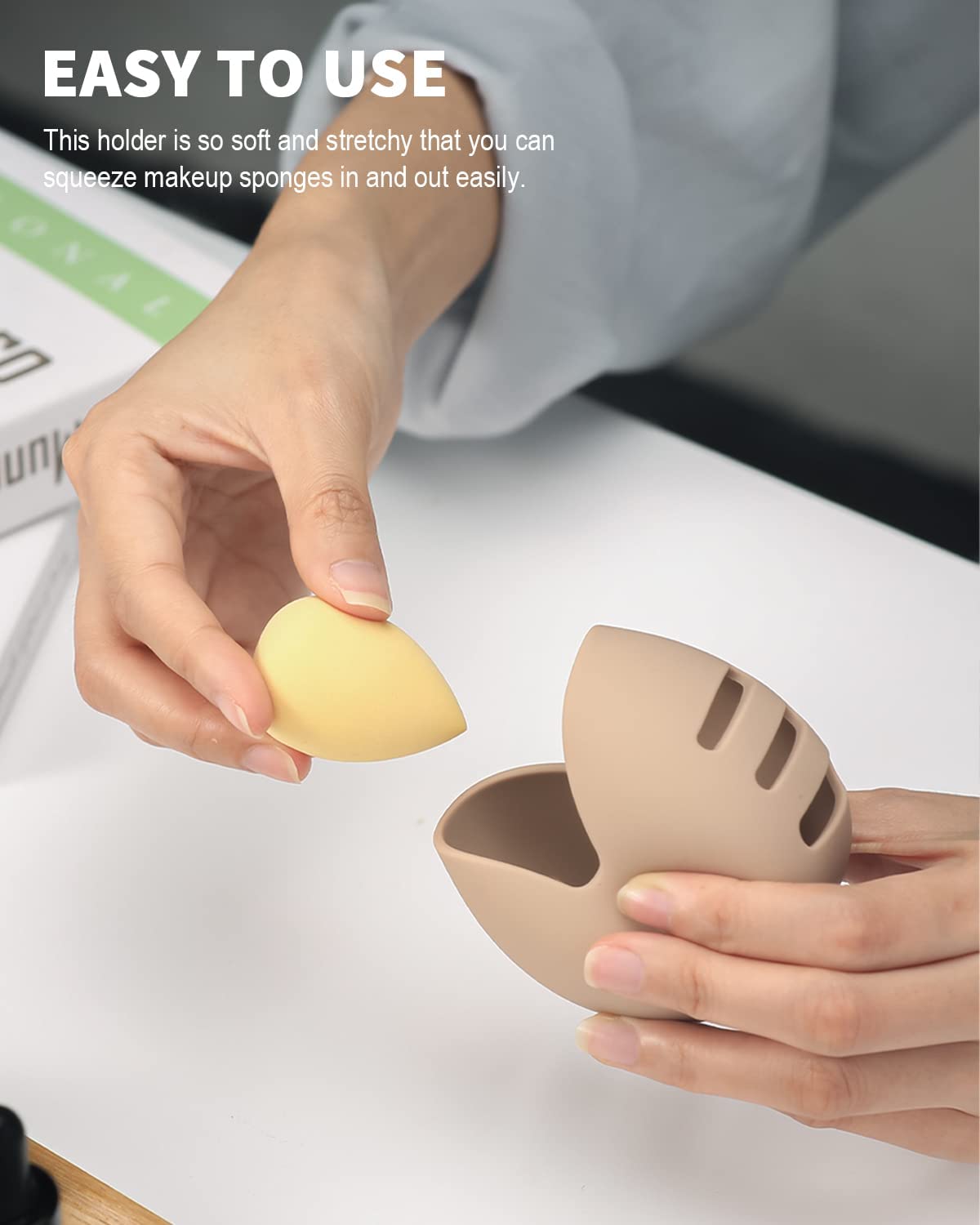 ETTA Eco-Friendly Silicone Makeup Sponge Holder Case - Shatterproof Travel Beauty Blender Storage for Makeup Sponges & Brushes (Khaki/Beige) | Perfect for Travel, Gym & Daily Makeup Organization