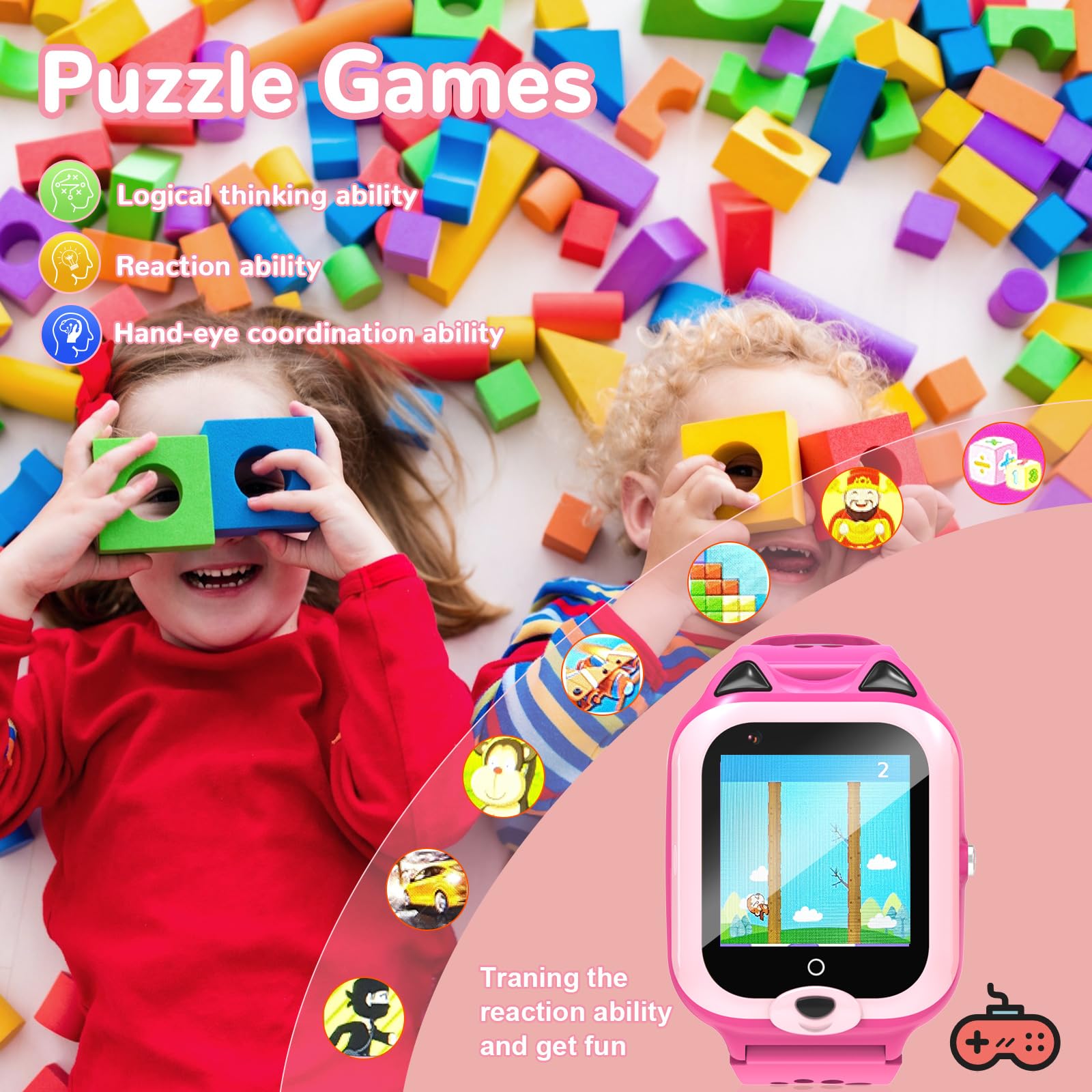 4G Kids Smart Watch for Boys & Girls - Unlocked SIM Card, GPS Tracker, Video Calling, SOS Alarm, 7 Puzzle Games, Waterproof Wrist Phone Watch with Silicone Lanyard - Perfect for School, Outdoor Play & Family Safety