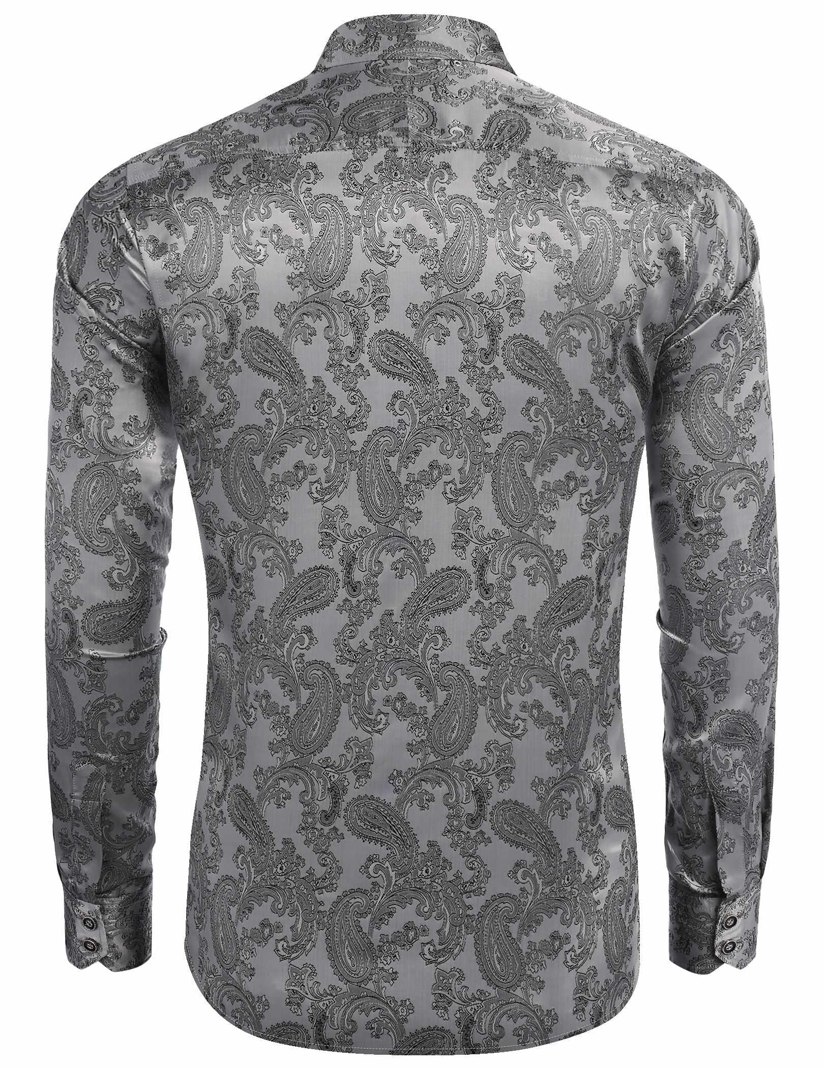 COOFANDY Men's Silk Satin Dress Shirt - Long Sleeve Floral Printed Button Down Shirt for Wedding, Party & Prom | Formal Occasions, Business Meetings & Date Nights