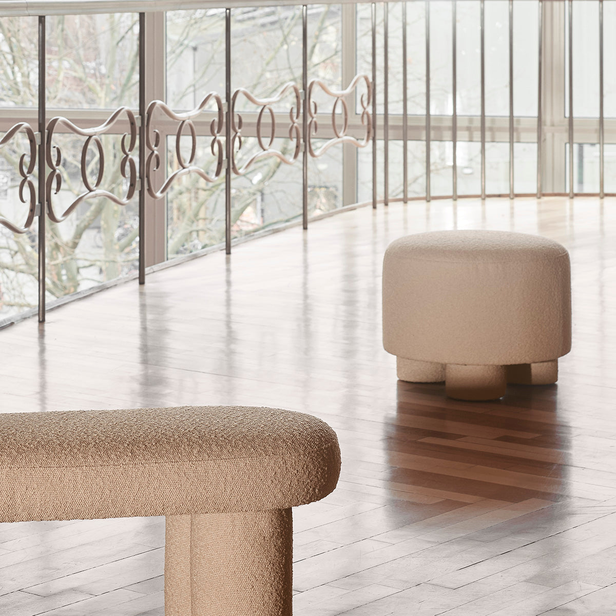 Faith Boucle Ottoman - Modern Round Storage Footrest Stool with Removable Cushion for Living Room, Bedroom & Office - Soft Upholstered Accent Furniture for Home Decor