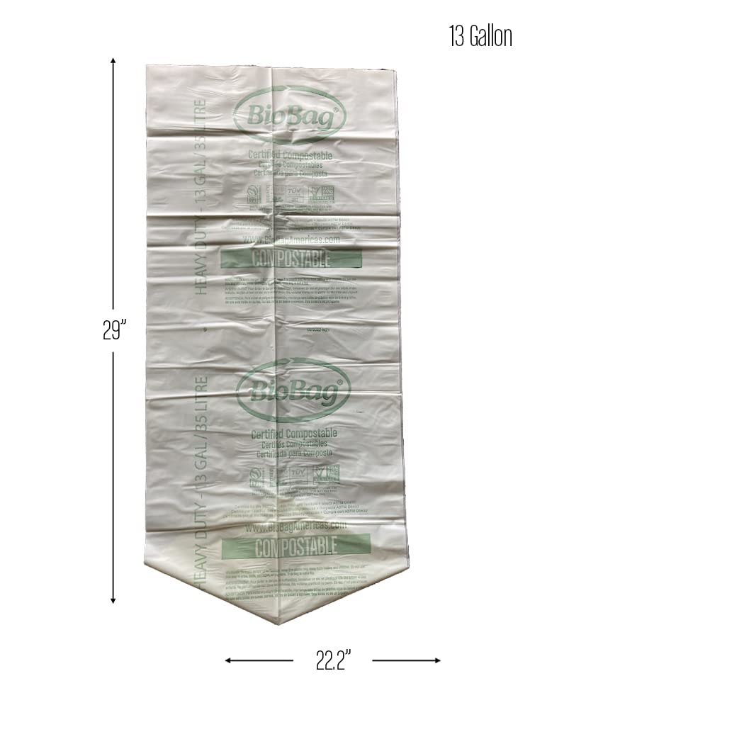 BioBag (USA) - 13 Gallon Compostable Trash Bags, 30 Count | 100% Certified Compostable Kitchen Food Waste Bags | Eco-Friendly for Kitchen Compost Bin | Perfect for Organic Waste Disposal & Sustainable Living