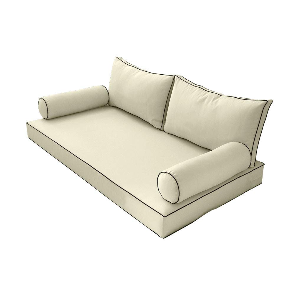 Prolinemax Style2 Full Size 5-Piece Outdoor Daybed Cushion Set with Contrast Piping - Waterproof Patio Furniture Cushions for Poolside, Garden & Backyard Relaxation