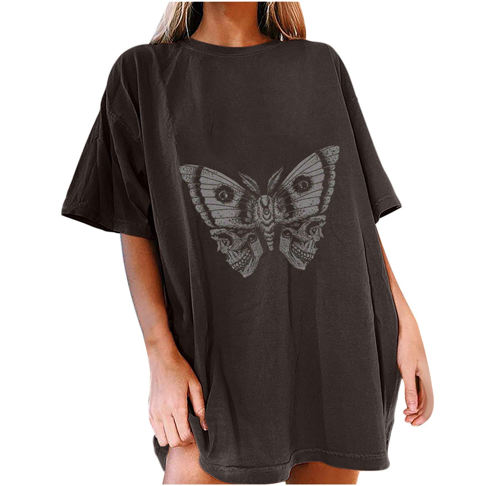 Vintage Graphic Crewneck T-Shirts for Women - Oversized Sun and Moon Print Summer Tops, Short Sleeve Slim & Loose Fit - Perfect for Casual Outings, Beach Vacations and Boho Fashion Styles
