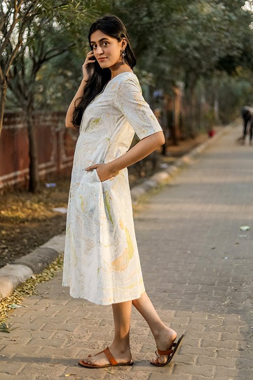 Sootisyahi 'Mystic Flow' Handmade Marble Printed 100% Pure Cotton Maxi Dress for Women - Boho Chic Summer Beach Vacation & Casual Outfit