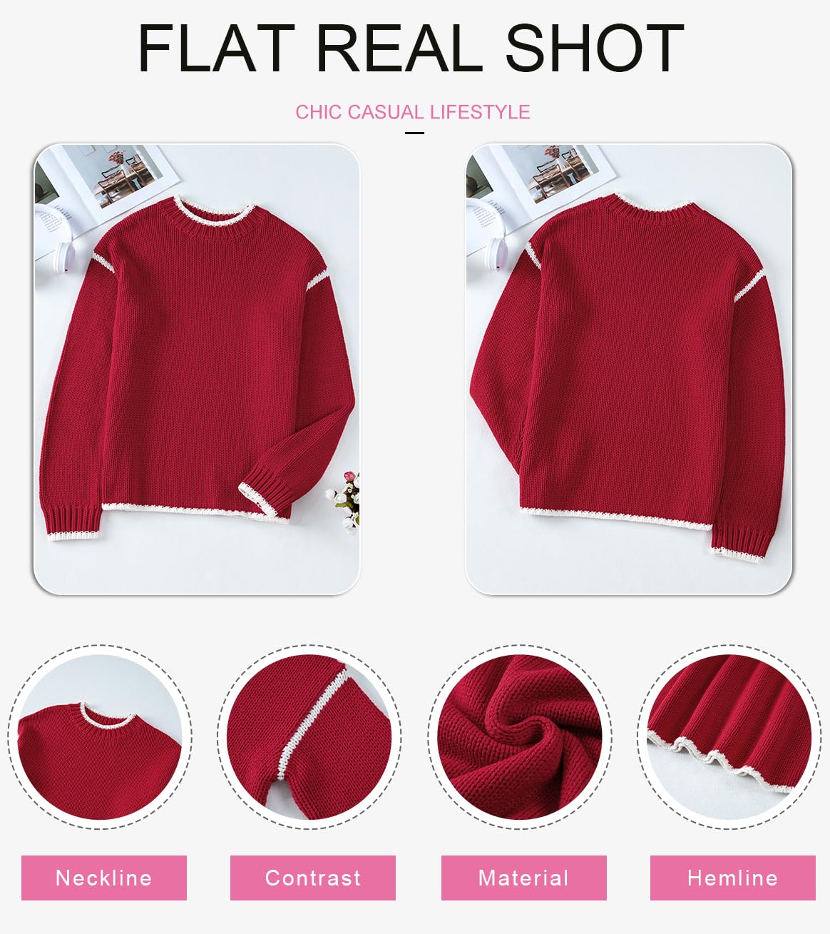 SHEWIN Women's Knit Pullover Sweater - Crewneck Long Sleeve Casual Fall Top for Women 2024 | Cozy Office Wear & Autumn Layering Essential