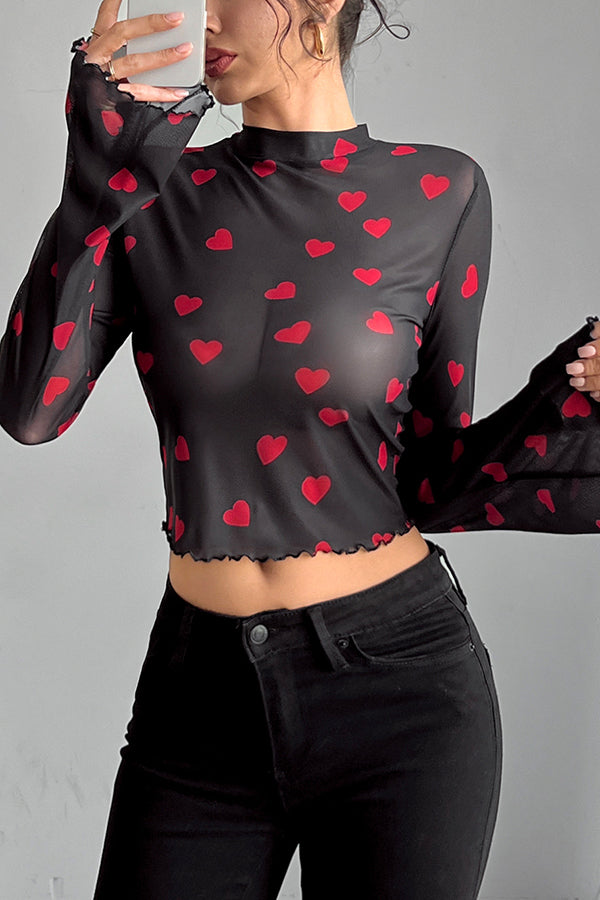 Stylish Printed Mesh Trumpet Sleeve Slim Fit Blouse for Women | Fashionable Party & Evening Wear