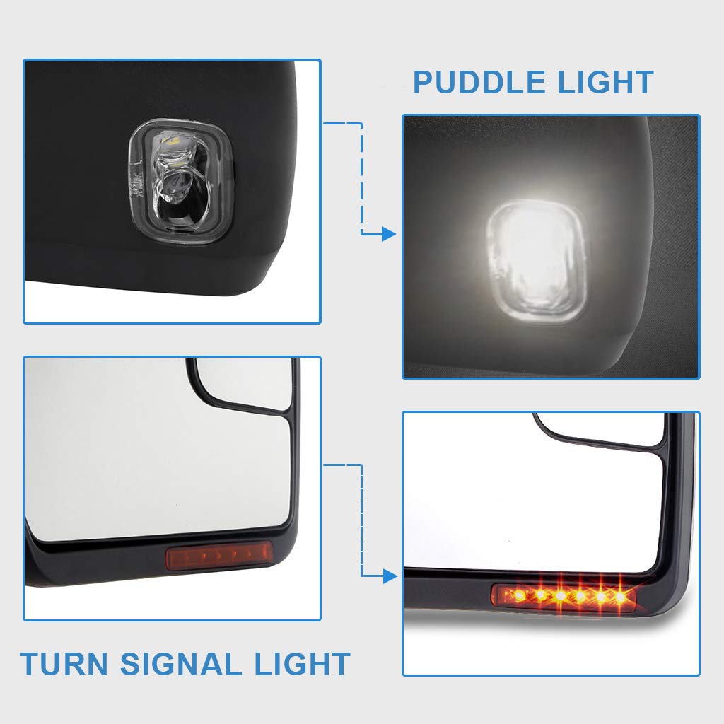 CCiyu Power-Adjusted Heated Towing Mirror with Turn Signal & Puddle Light - Chrome LH Left Side Compatible with Ford F150 (2004-2014) & F-250 (1997-1999) - Perfect for Towing, Night Driving & Off-Road Adventures