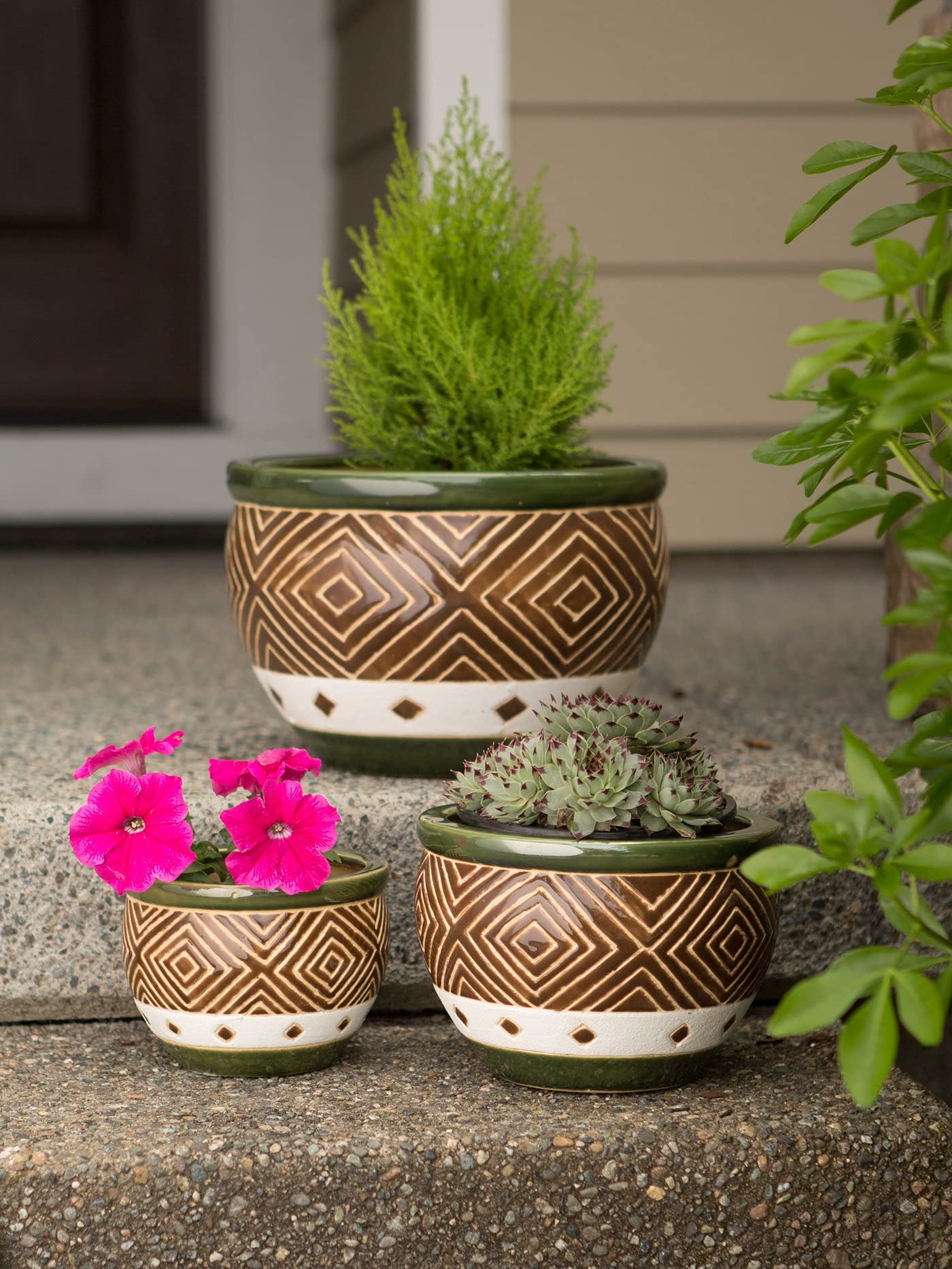 Set of 3 Jade Green Ceramic Planters - Modern Indoor Flower Pots for Succulents, Herbs & Small Plants - Perfect for Home, Office & Garden Decor