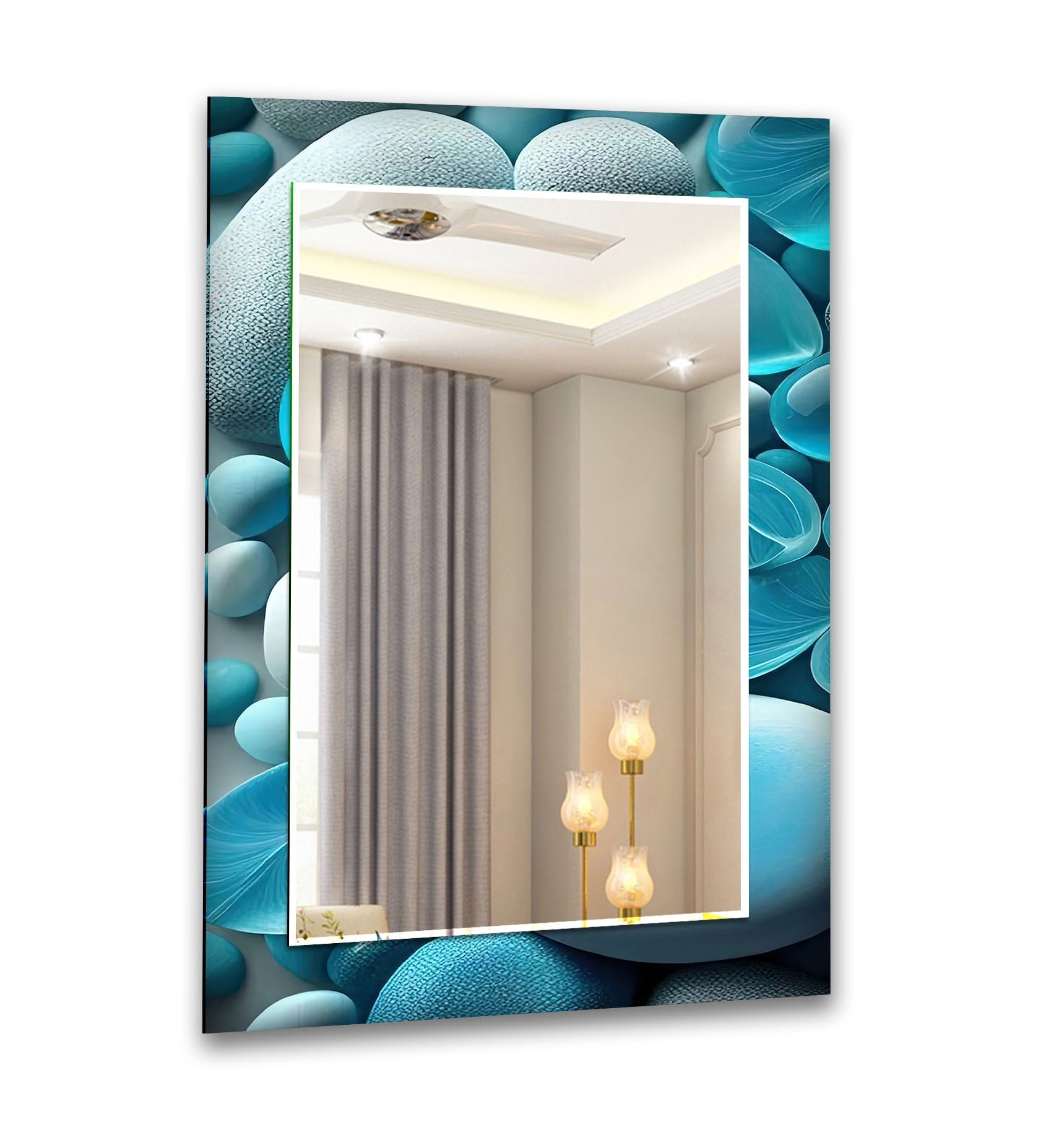 Elegant Blue Stones Wall Mirror - Stylish Decorative Mirror for Living Room, Bedroom & Bathroom - Perfect for Home Decor & Interior Design