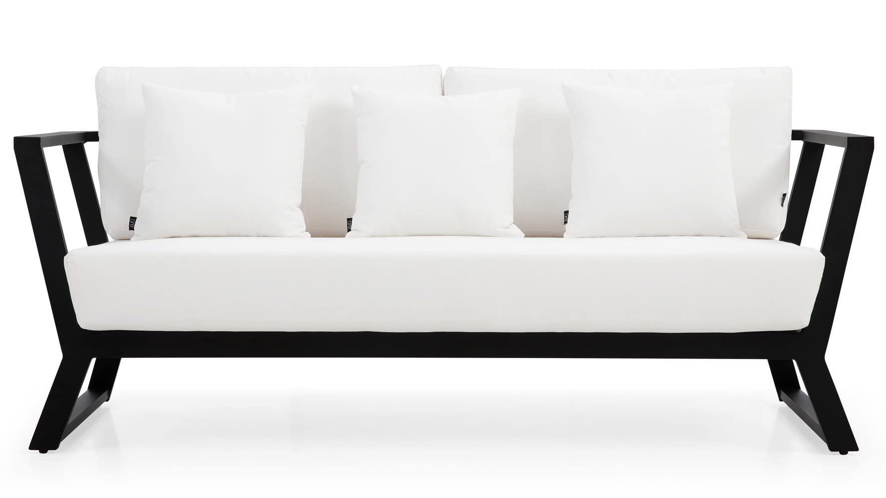 ZURI Modern Outdoor Patio Sofa Set - Stainless Steel Frame with Quick-Dry Cushions (Black/White) - Perfect for Backyard, Poolside & Garden Relaxation