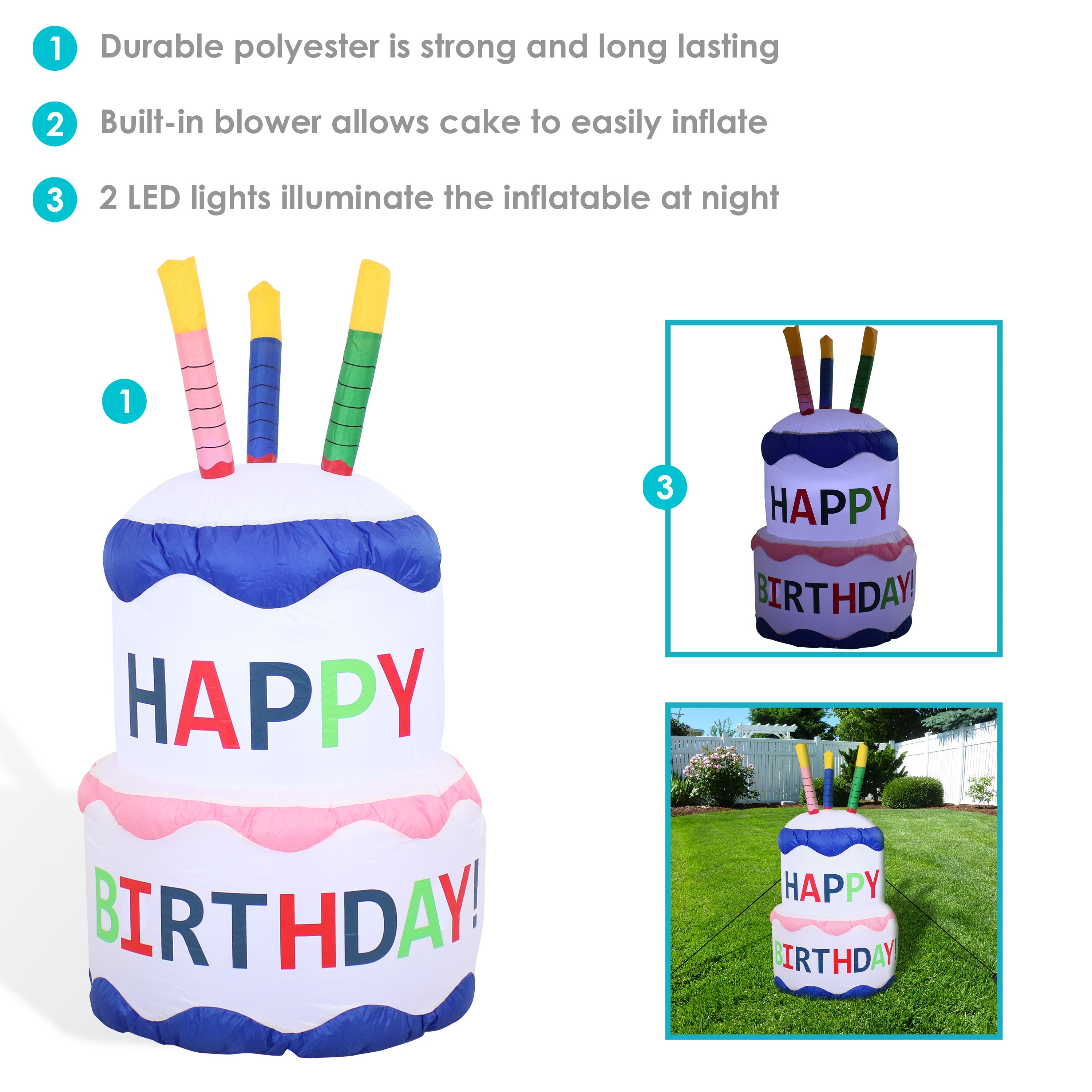 Happy Birthday Cake Inflatable Outdoor Decoration 4ft - Large Outdoor Party Decor for Birthday Celebrations, Backyard Events & Festive Gatherings