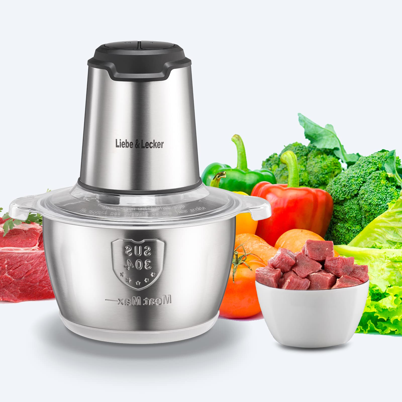 **Liebe&Lecker 350W Electric Food Processor & Meat Grinder – 8-Cup (1 Bowl) with 4 Sharp Blades, 2 Speeds – Perfect for Chopping Meat, Fruits, Vegetables, Baby Food & Nuts – Ideal for Meal Prep, Smoothies, Baking & Healthy Cooking**