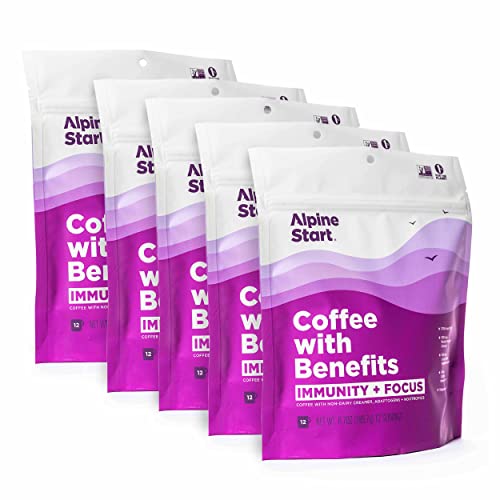 Alpine Start Mushroom Coffee with Immunity & Focus Support - Organic Arabica, Vegan, Paleo, Non-GMO (60 Servings) - Perfect for Morning Boost & Work Productivity