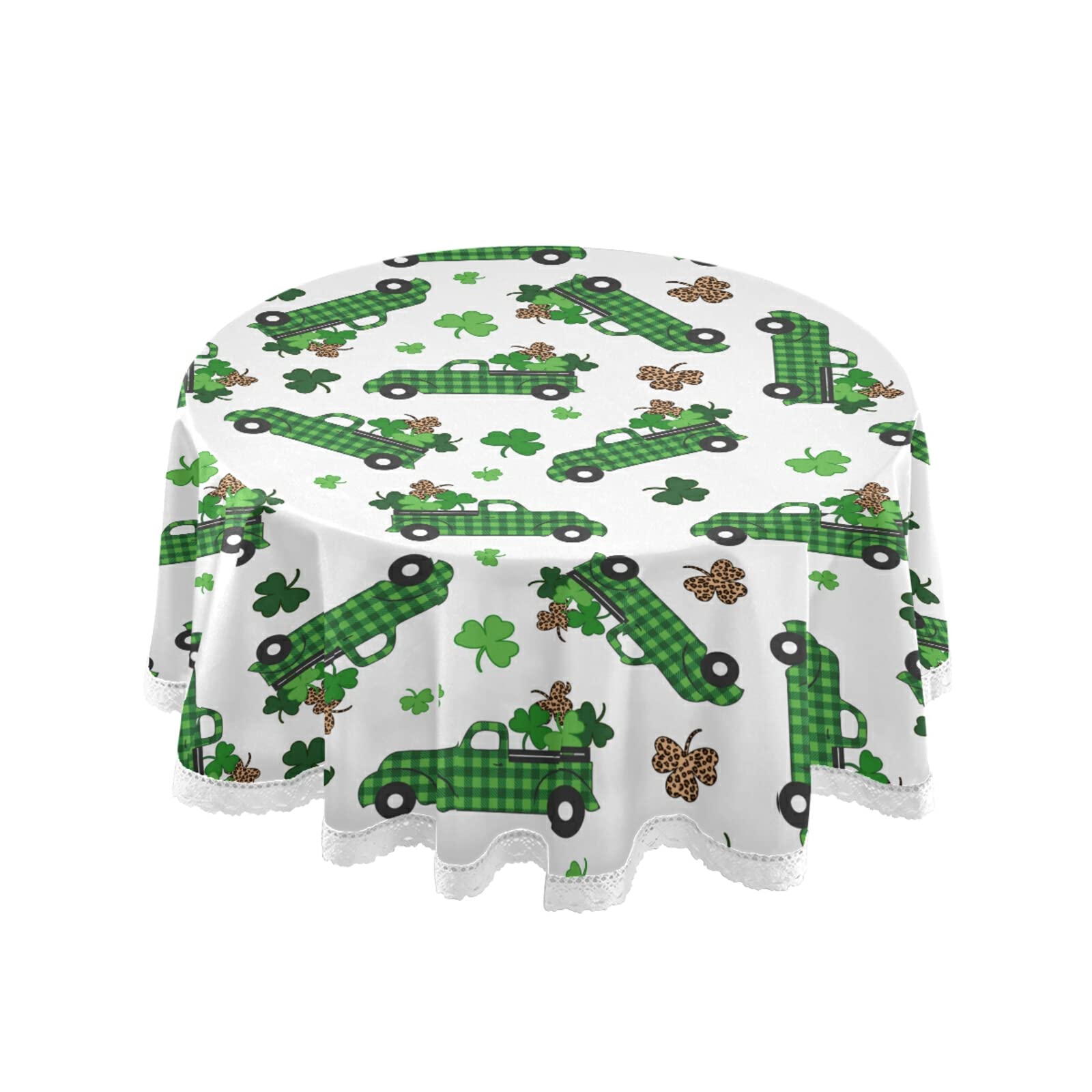 Kcldeci 60 Inch Round St. Patrick's Day Tablecloth - Waterproof Spill-Proof Washable Polyester Table Cover for Dining, Buffet Parties, Camping & Outdoor Picnics - Shamrock Decor for Irish Themed Celebrations