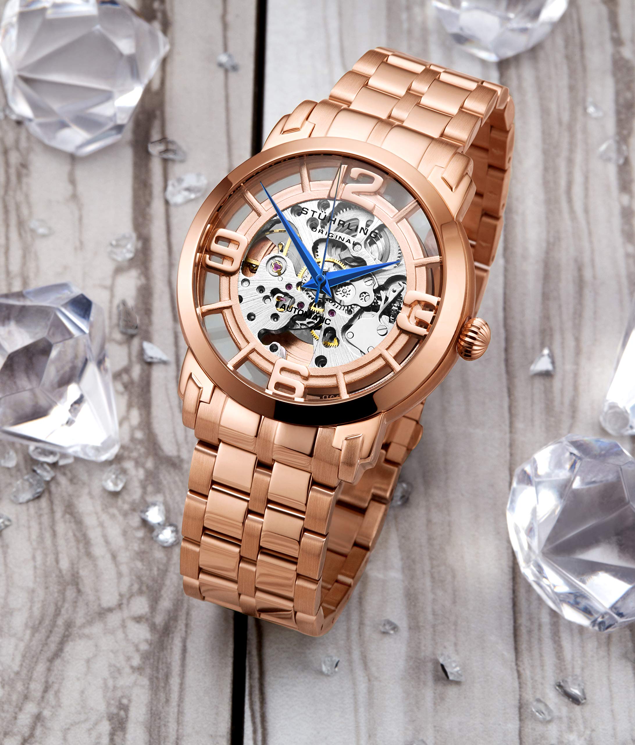Stuhrling Original Men's Skeleton Automatic Watch - Self Winding Mechanical Dress Watch - Winchester 44 Elite in Rose Gold - Perfect for Business, Formal Events & Luxury Gifts