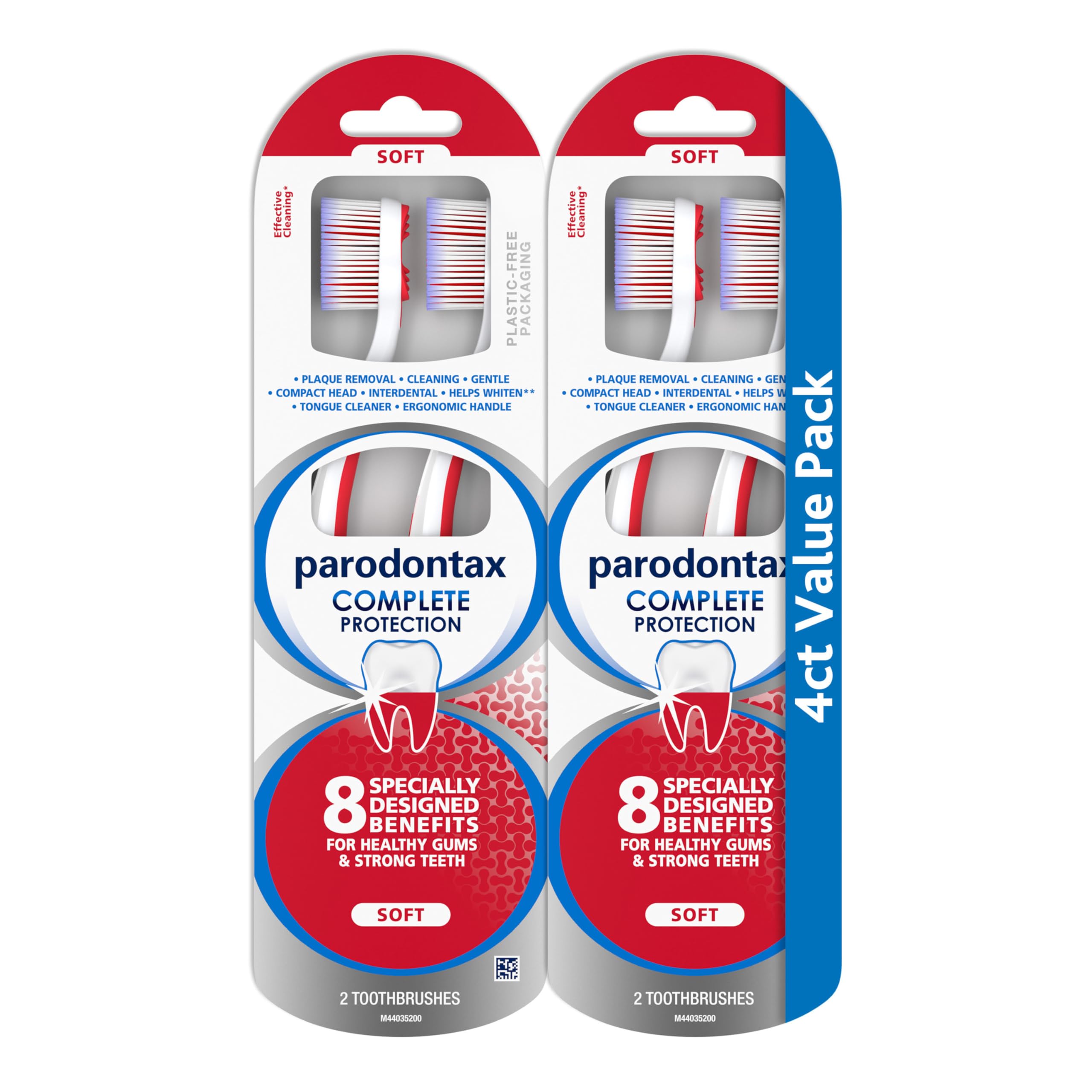 Parodontax Complete Protection Soft Toothbrush for Healthy Gums & Strong Teeth - 2 Pack (4 Toothbrushes Total) - Gentle Dental Care for Sensitive Teeth & Gum Protection - Perfect for Daily Oral Hygiene & Travel
