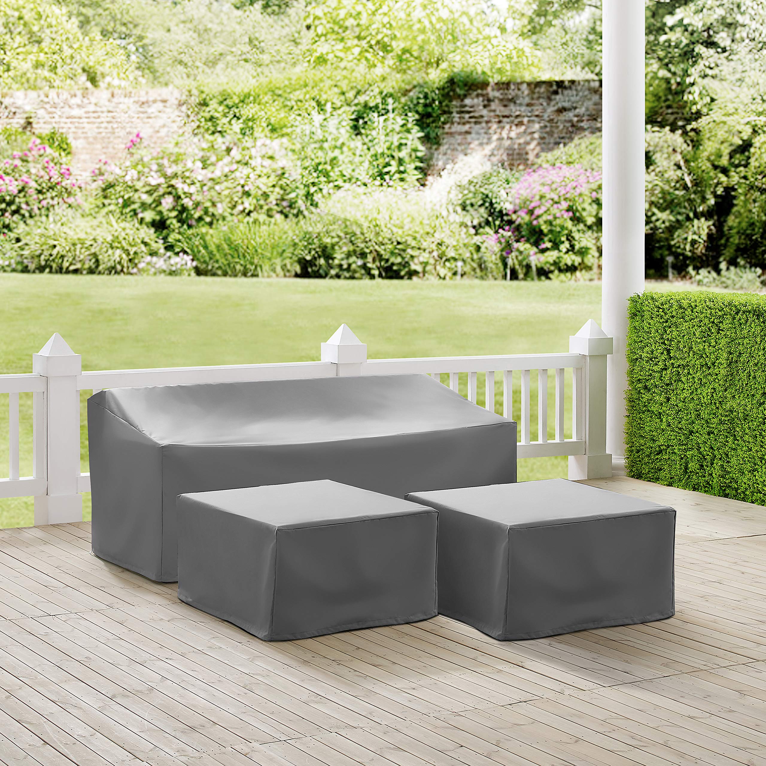Waterproof 3-Piece Outdoor Sectional Sofa Cover Set by Crosley Furniture - All-Weather Protection for Patio Furniture, Gray | Perfect for Backyard, Deck & Poolside Use