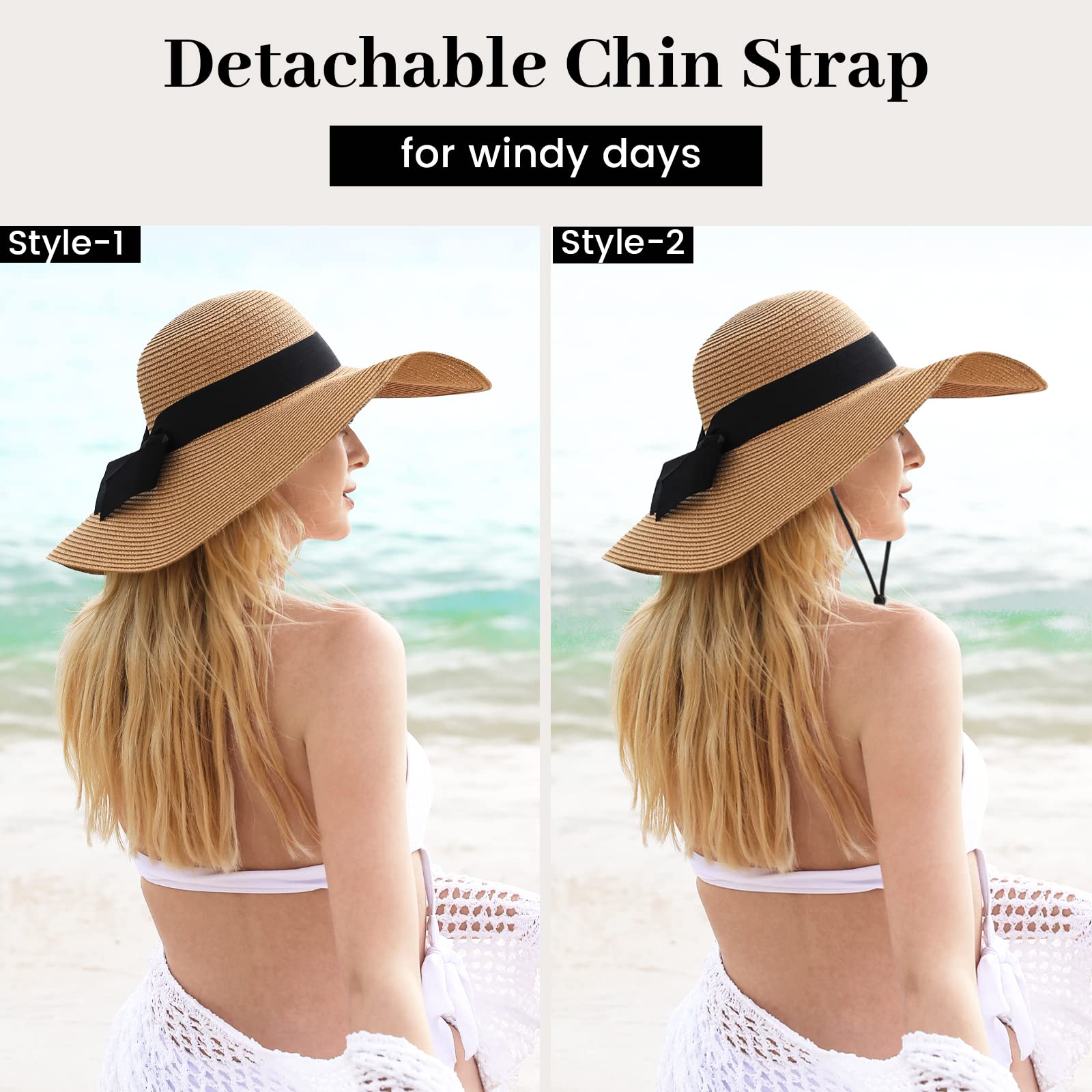 Women's UPF 50+ Sun Hat - Breathable Straw Beach Hat with Wide Brim for UV Protection, Foldable Summer Hat for Travel, Outdoor, Beach Vacations & Gardening