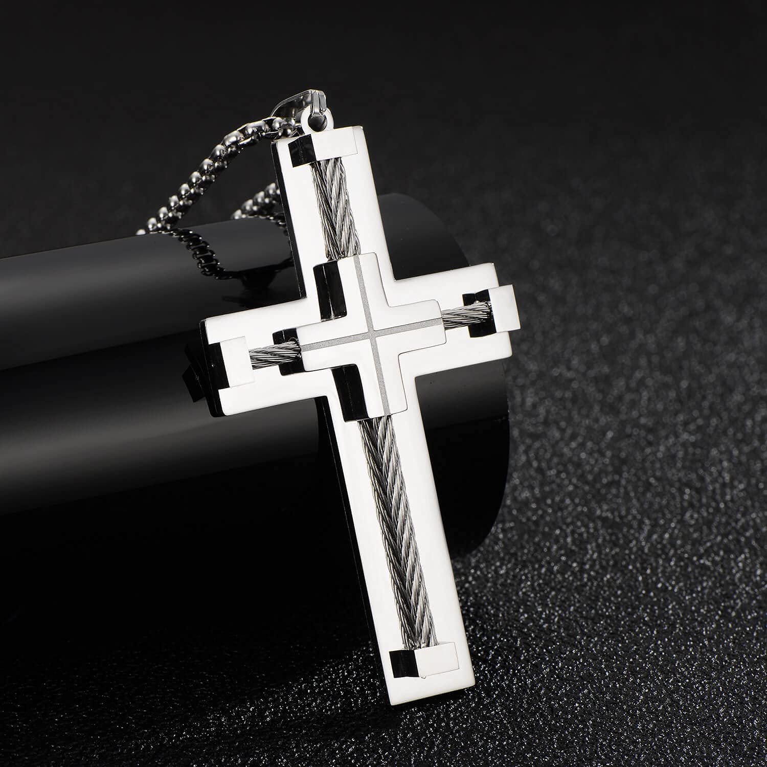Stainless Steel Gold Cross Necklace for Men - Large White Gold Pendant with Gift Box - Perfect for Gifts, Church, Weddings & Everyday Wear