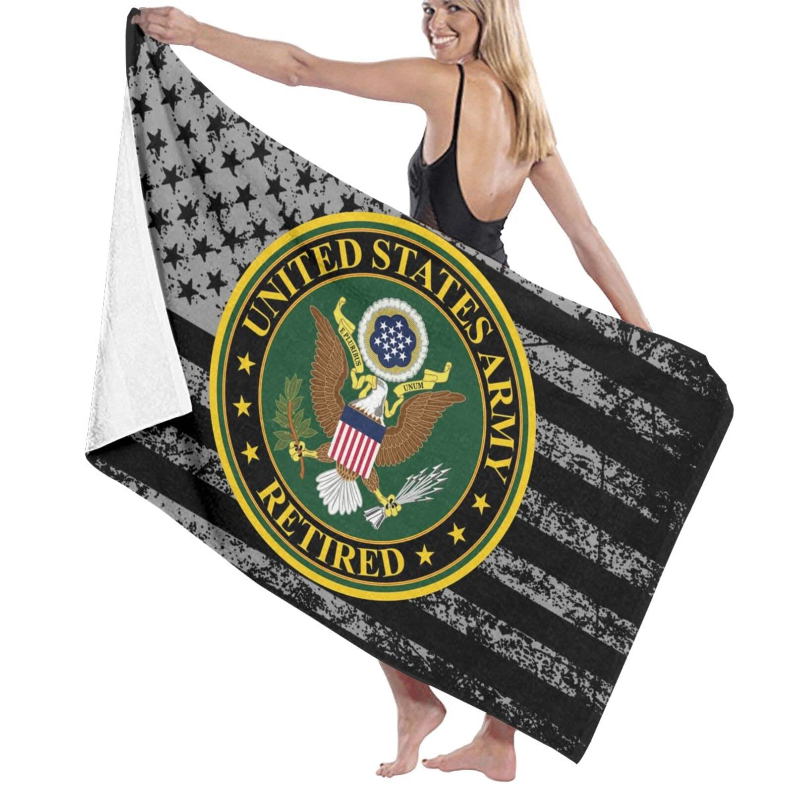 US Army Retired Beach Towel - Ultra Absorbent Microfiber Bath & Beach Towel, Oversized 32x52 Inch - Perfect for Pool, Gym, Travel & Outdoor Activities