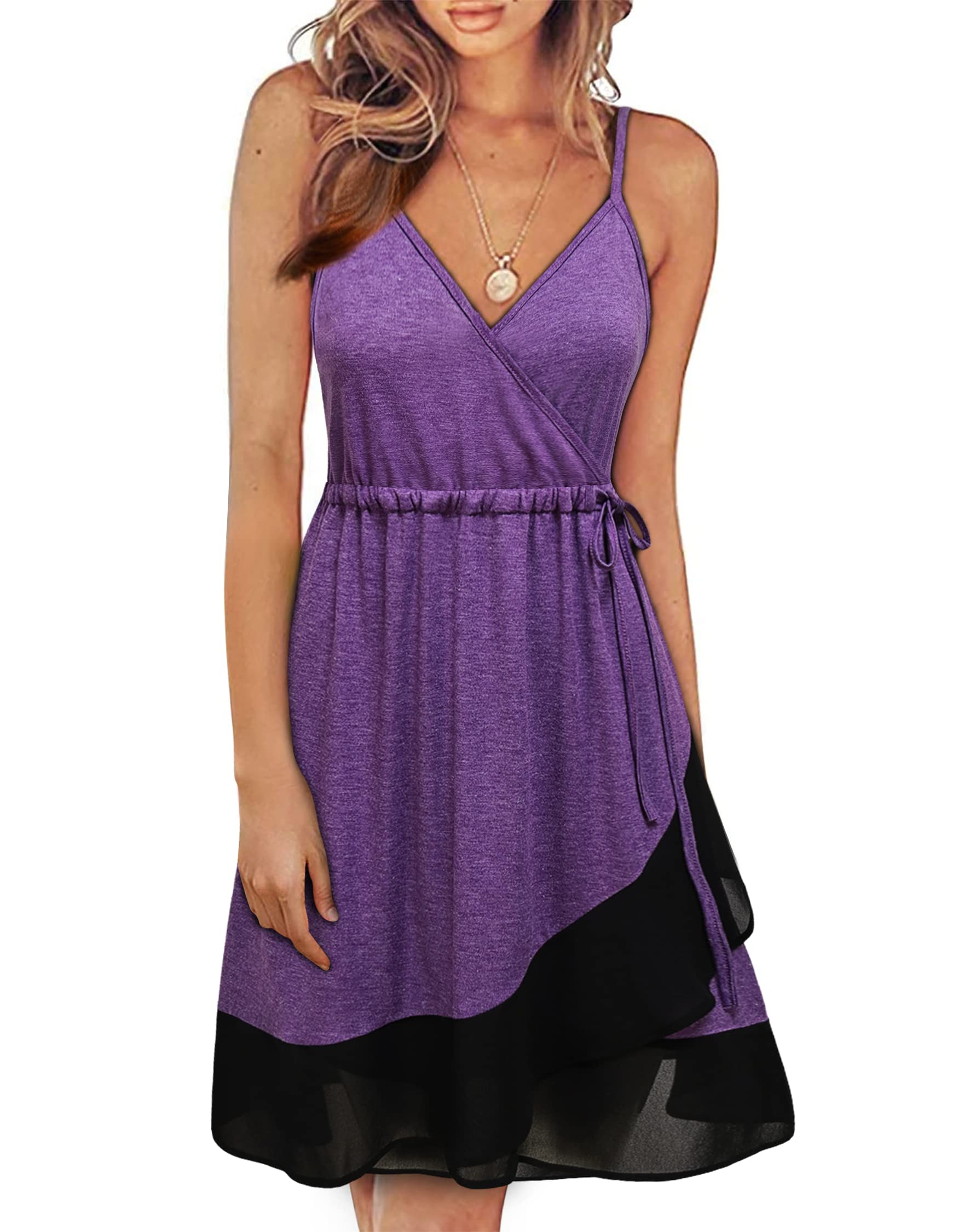 Women's Summer Wrap Dress - V Neck Sleeveless Midi Dress for Casual Wear | Beach Cover Up, Vacation Outfit, Date Night Dress