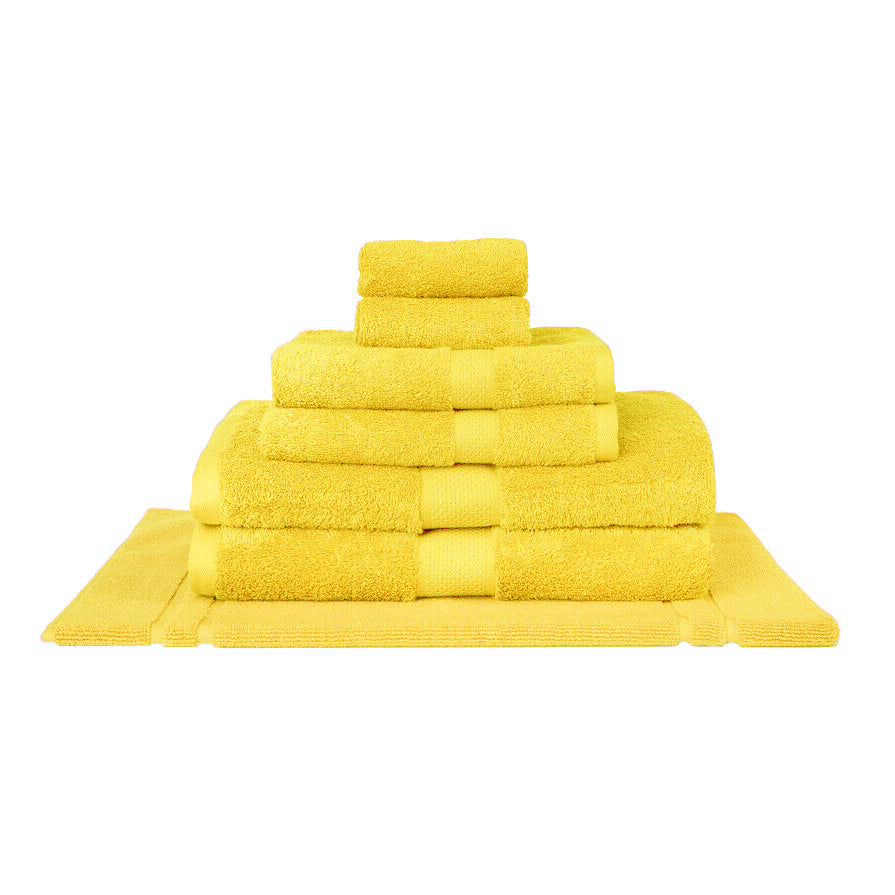 Premium 100% Combed Cotton Bath Towels - Soft & Absorbent 7-Piece Set in Sunny Yellow | Luxury Bath & Beach Towels for Spa, Pool & Home Use