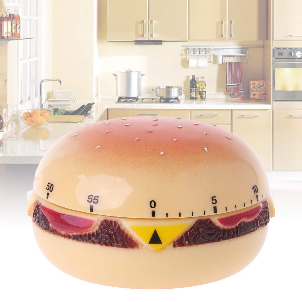 60 Minute Mechanical Kitchen Timer - Digital Countdown Alarm for Cooking, Baking & BBQ - Perfect Hamburger-Shaped Home Decor & Cooking Tool