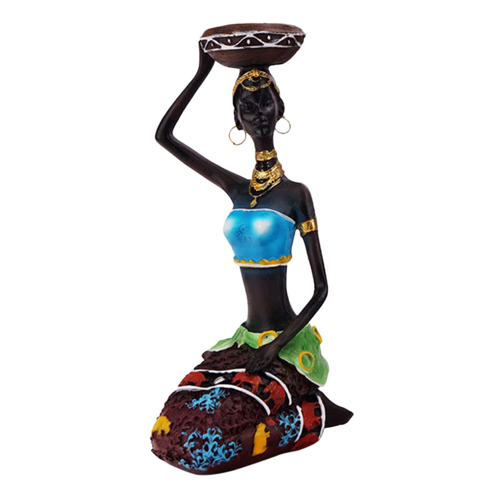 Gazechimp African Women Statues Candlestick Holder - Blue Ceramic Tea Light Candle Holders for Bookshelf & Living Room Decor - Perfect for Romantic Dinners, Meditation Spaces & Boho Home Decor