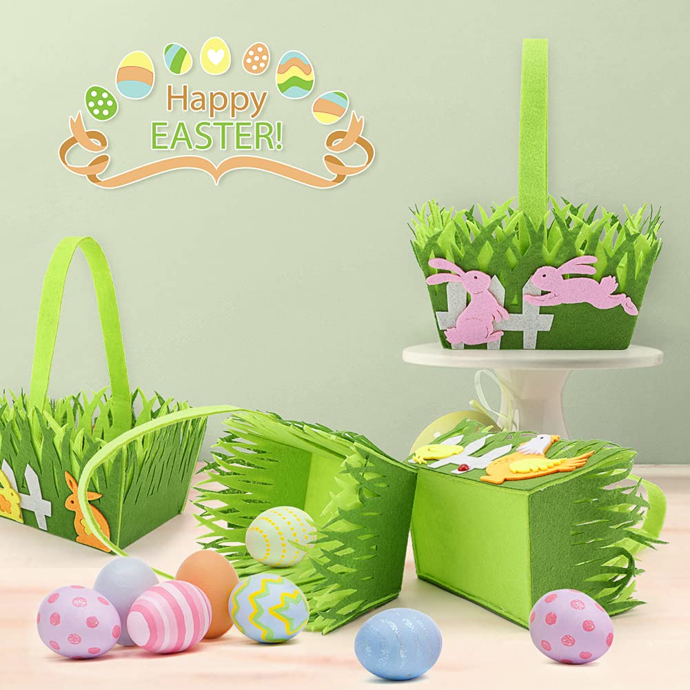 4-Piece Easter Basket Set with Handle - Cute Bunny & Egg Design for Easter Egg Hunt, Home Decor, Farmhouse Party - DIY Easter Craft Kit for Kids, Boys & Girls | Perfect for Easter Gifts, Table Centerpieces & Children's Activities